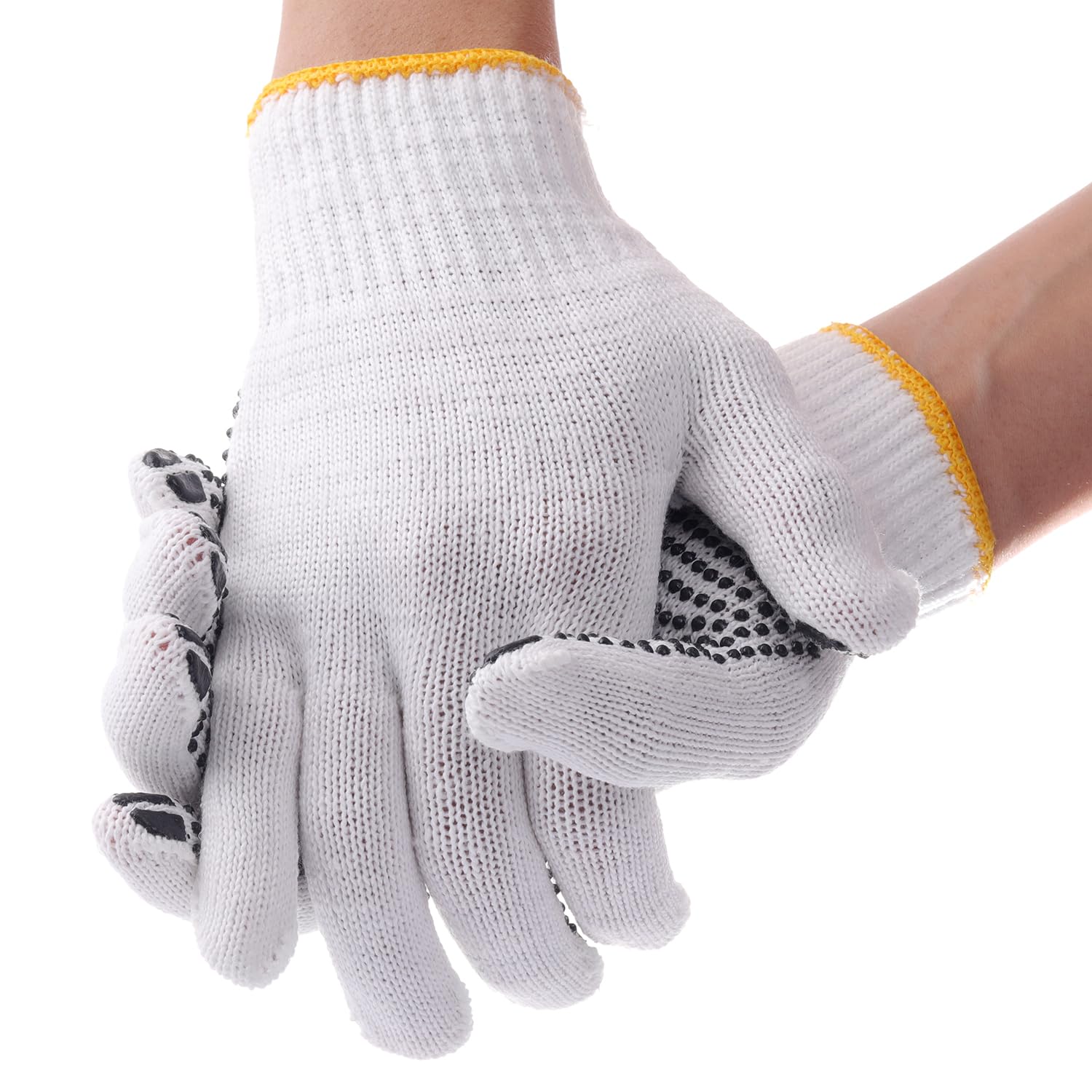 COOHORN Sicherheits-Arbeitshandschuhe, dehnbare Baumwollmischung, Handschuhe für trockene Hände, für Herren und Damen, rutschfeste Punkte, Strickhandschuhe, feucht, atmungsaktiv, für Garage, Lager