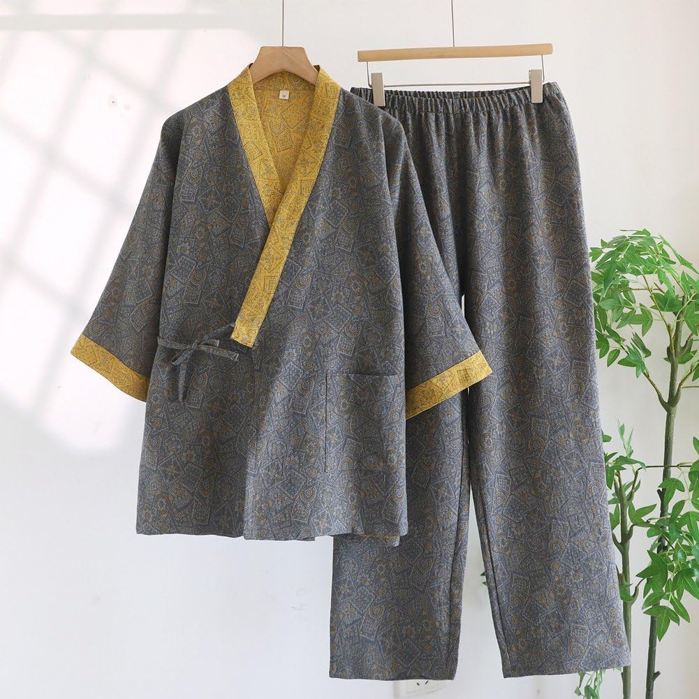 Pigiama Kimono E Uomo, in Morbido Cotone, Casa, Casual, Leggero, Bagno, Stile Giapponese, Ampio, Casa