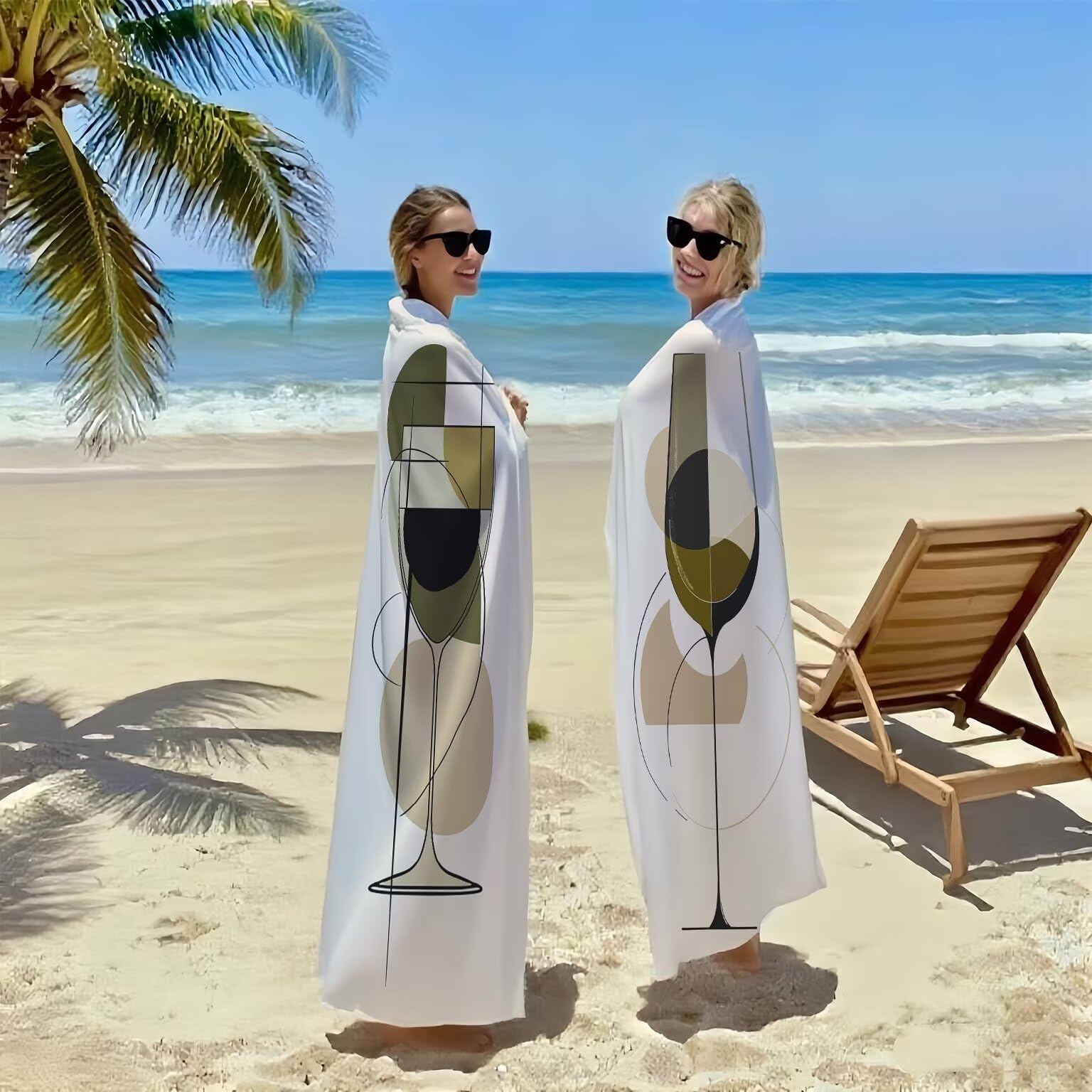 Kombinowany ręcznik plażowy, 90 x 180 cm, zestaw 2 szt., z mikrofibry, ręcznik plażowy, kieliszek do wina, ręcznik plażowy, duży, chłonny, szybkoschnący, lekki, bez piasku, do sauny, do pływania, na