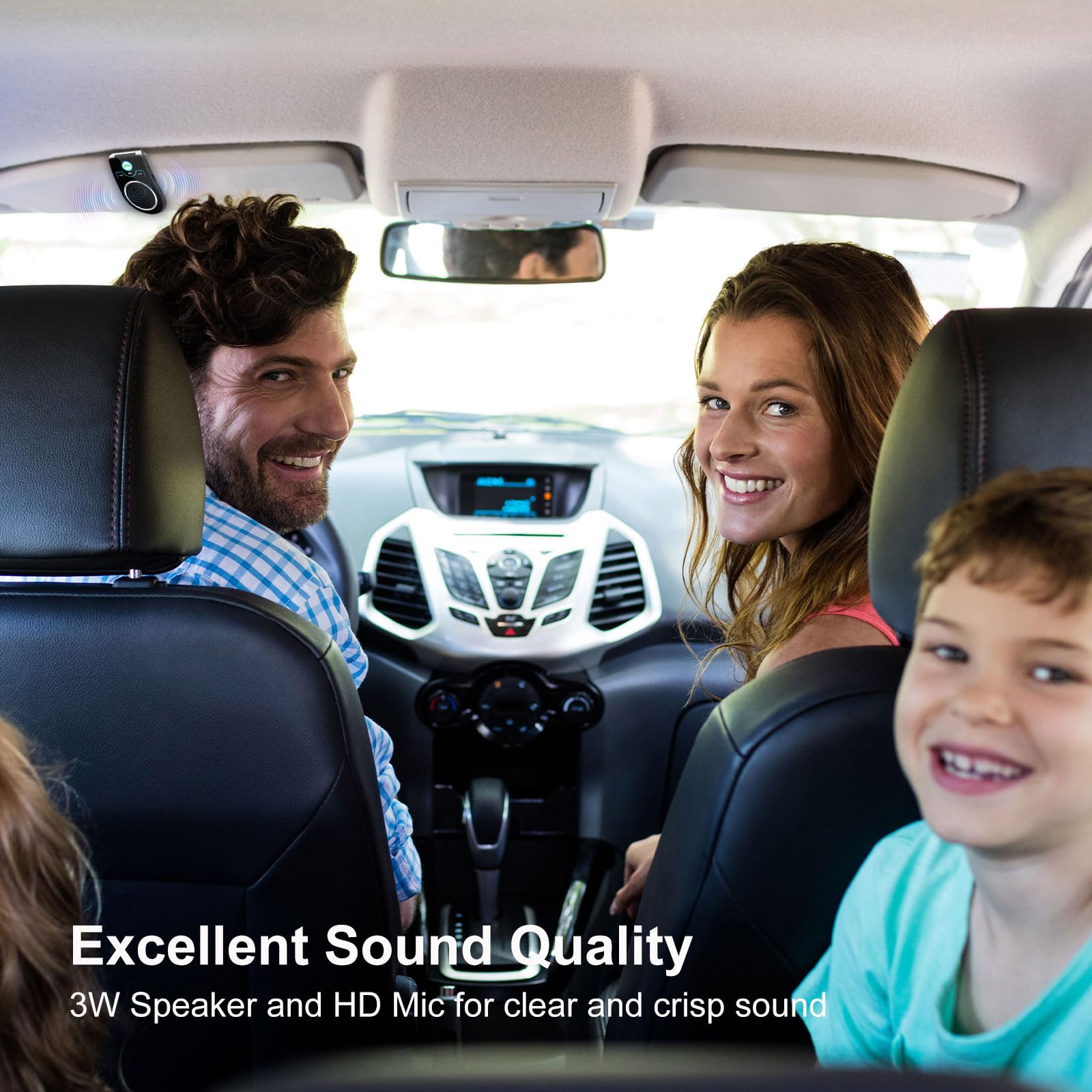 Manos Libres para Coche Bluetooth 5.0, Mini Manos Libres Inalámbrico con Siri y Google Assistant, Conexión de 2 Teléfonos Simultáneamente, Compatible con iPhone y Andriod para Llamadas y Musica