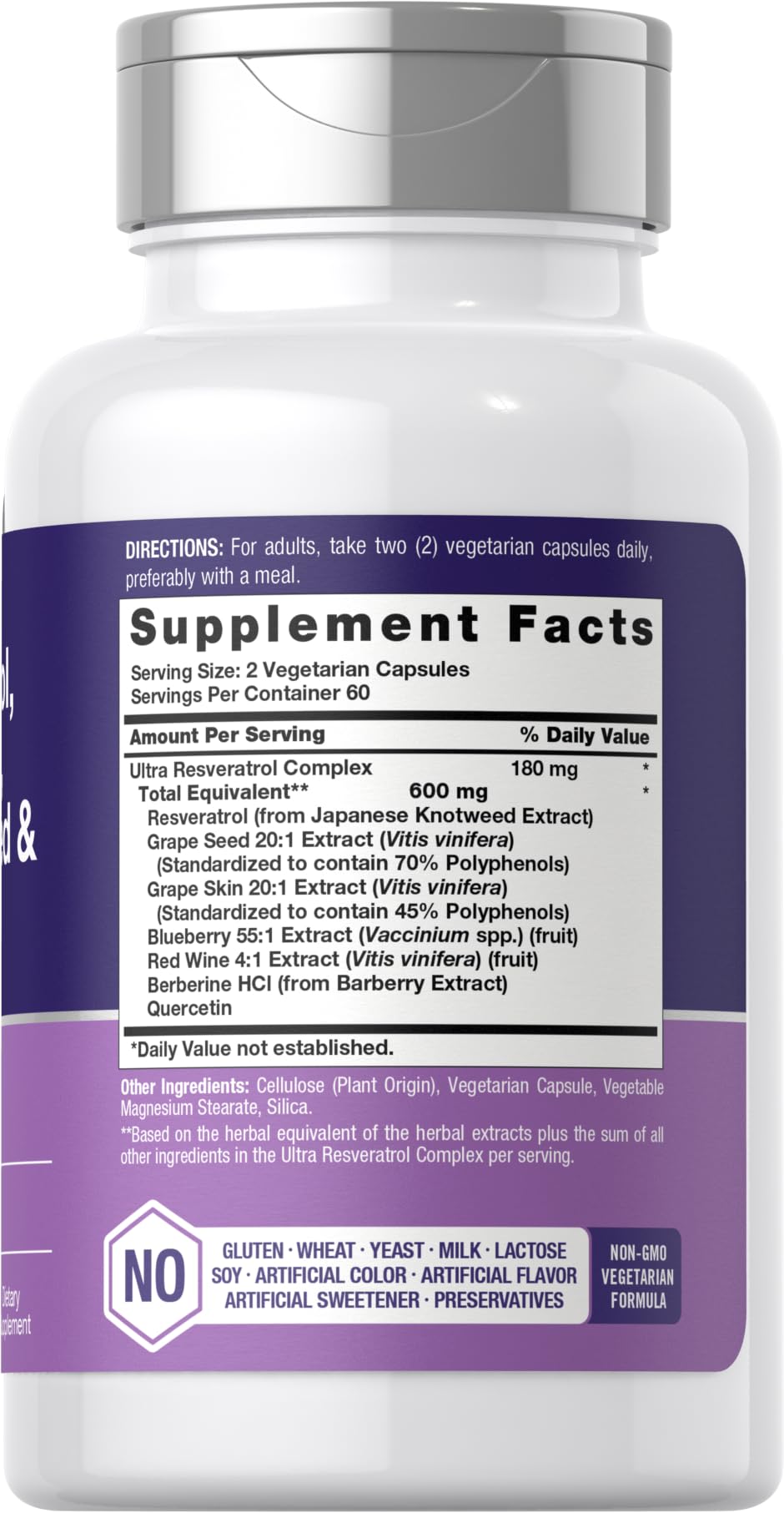 Horbäach Resveratrol Berberine Grape Seed & Quercetin | 120 Capsules — Amazon image 2
