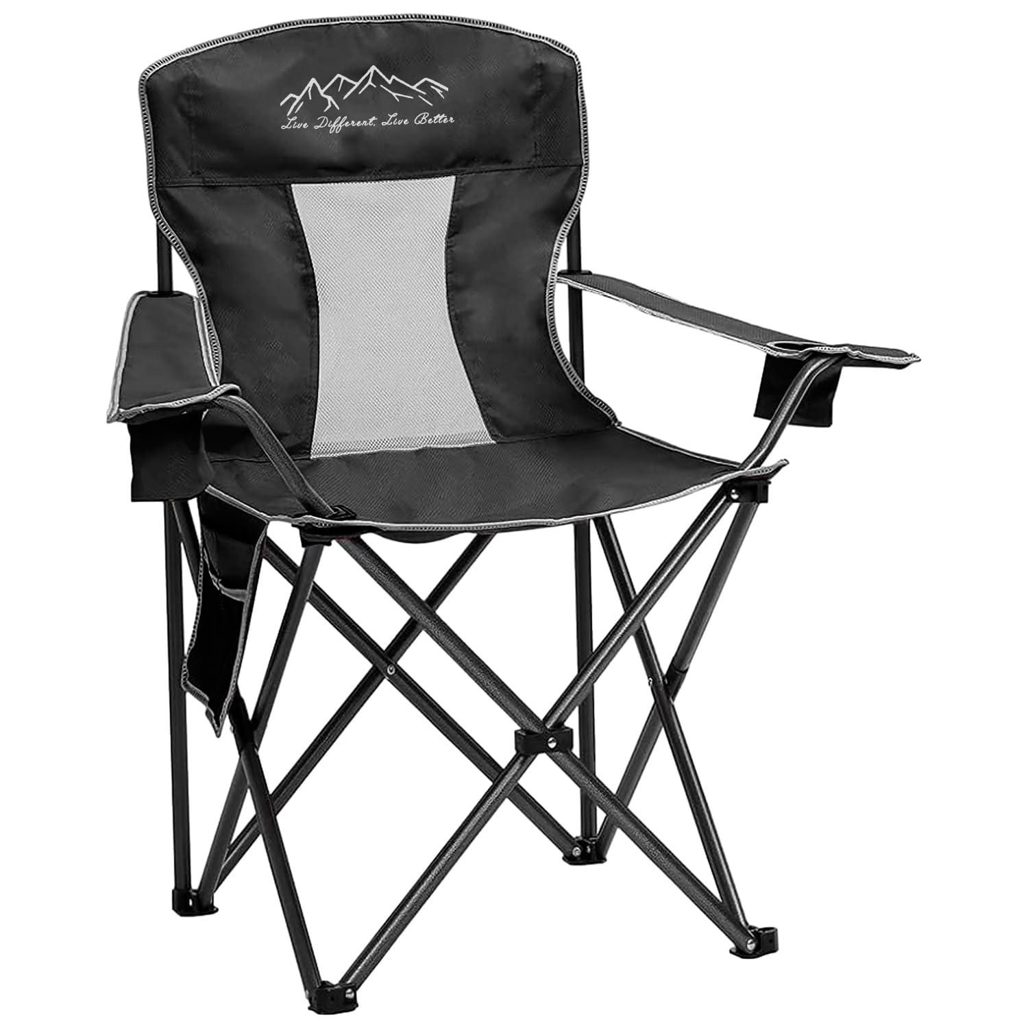 Oversized Portable Outdoor Chairs, Weight Capacity 325 lbs with Cup Holder, Storage Pocket, Carry Bag Black