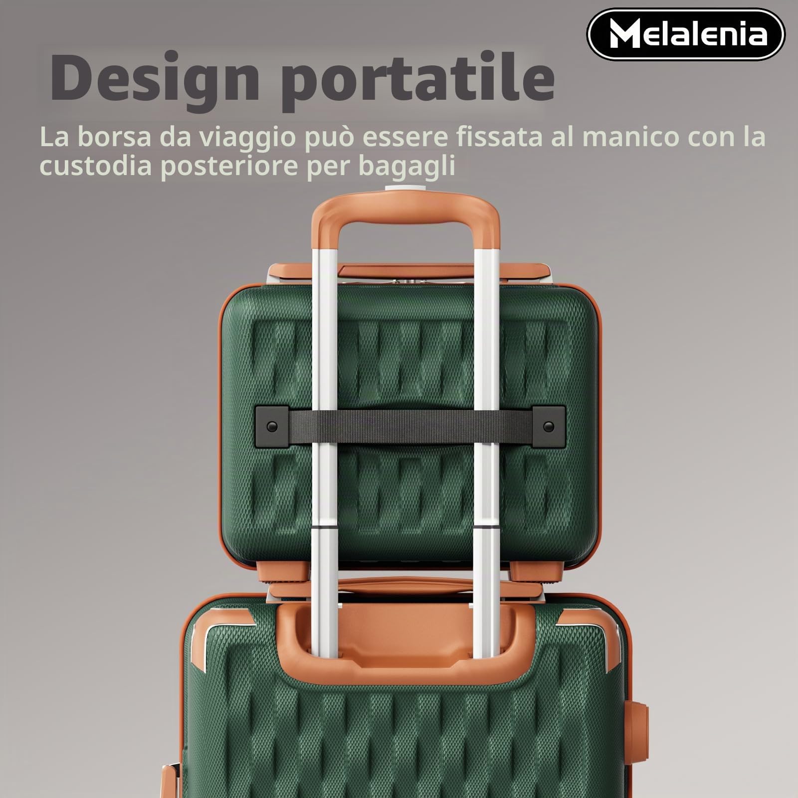 Melalenia Set Valigie 7 pezzi guscio rigido ABS 4 ruote serratura TSA Verde | Borsa viaggio espandibile e borsa bagno inclusi. Annidabili, cerniere YKK, protezioni angolari, ruote doppie 360° silenziose