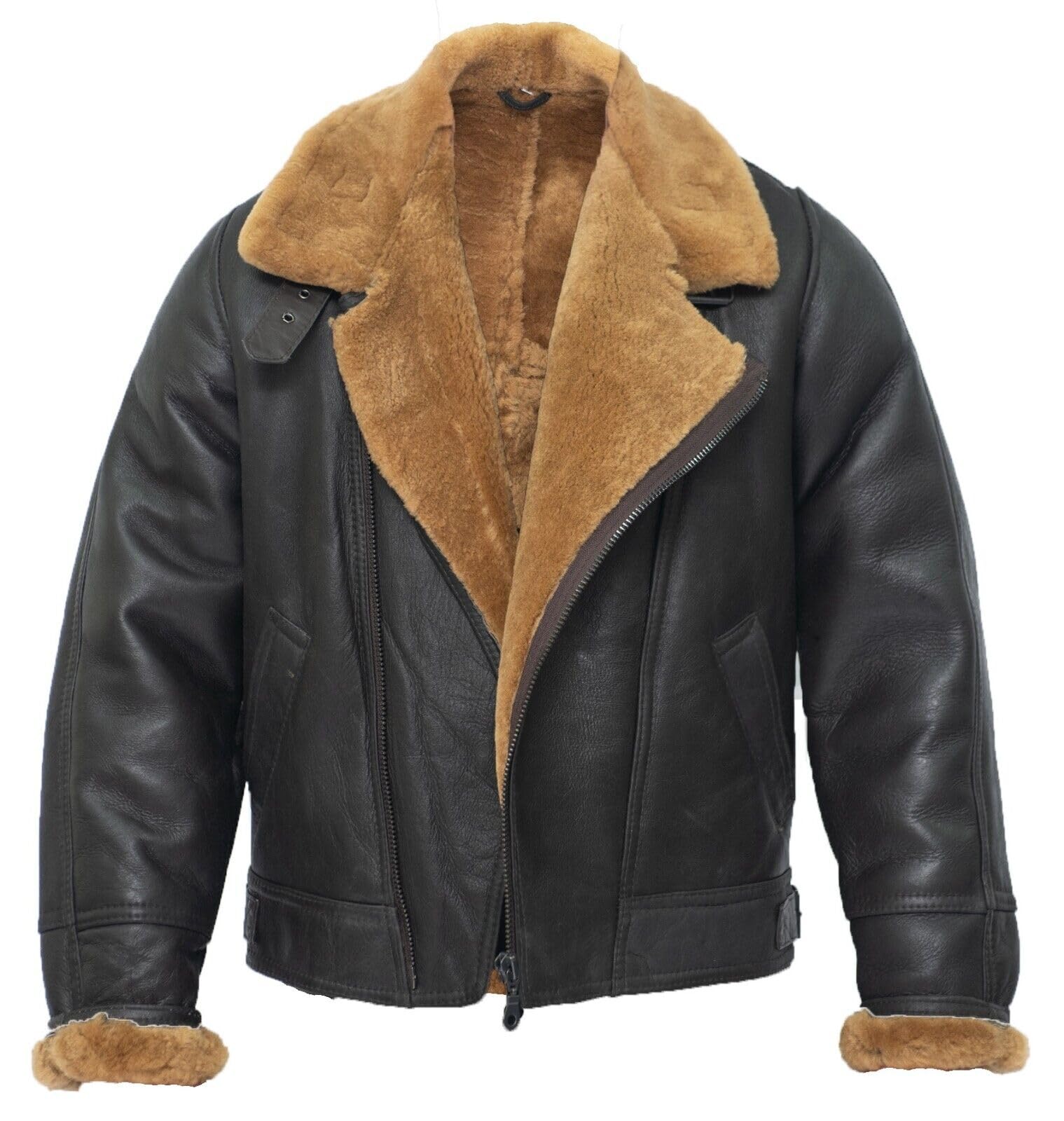 Men’s Aviator B3 Cross Zip Sheepskin Leather Bomber Flying Pilot Jacket GINGER 2XL