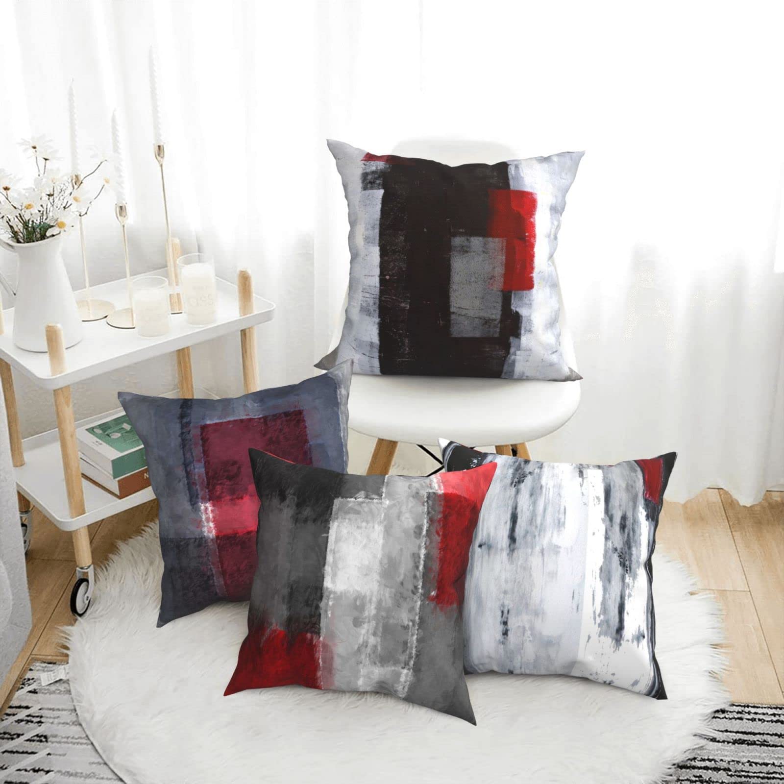 Patdrea Set Di 4 Federe Per Cuscini Decorative In Lino - Morbide, Con Cerniera Nascosta, Motivo Solo Sul Fronte - Per Divano, Camera Da Letto, Auto