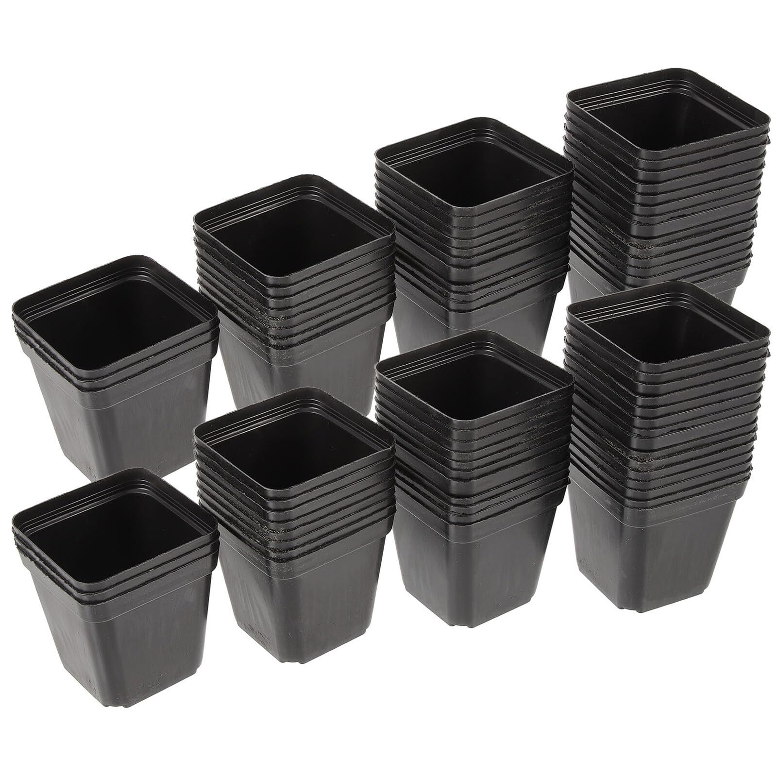 YARNOW Lot de 100 Pots en Plastique Noir Carrés pour Semis d'Intérieur, Drainage, Gestion Compacte de l'espace, Repiquage Facilité, pour Plantes Succulentes et Herbes Réutilisable