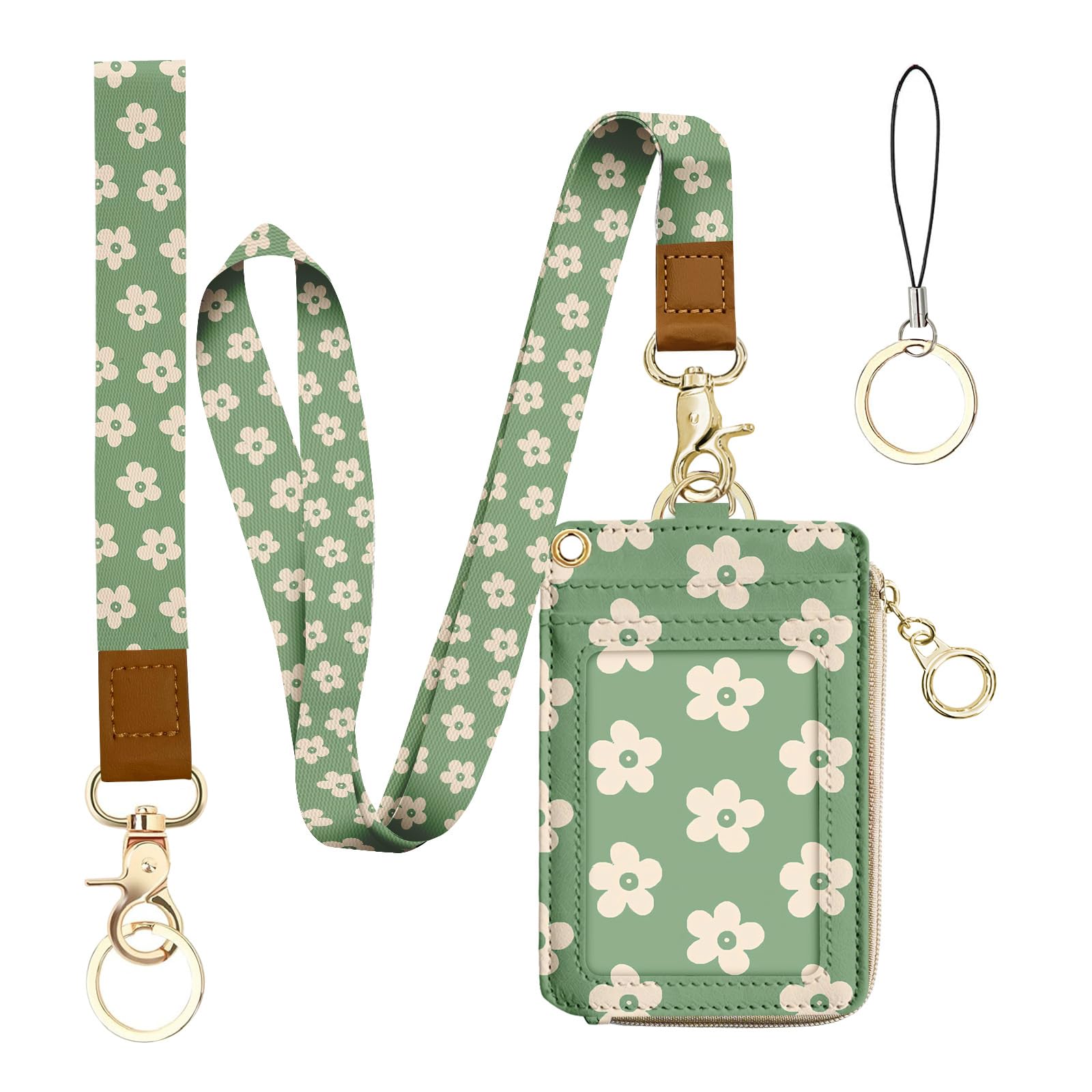 bolimoss Groovy Flower Lanyard with ID Holder for Women Teachers Cute Flower ID Holder with Lanyard