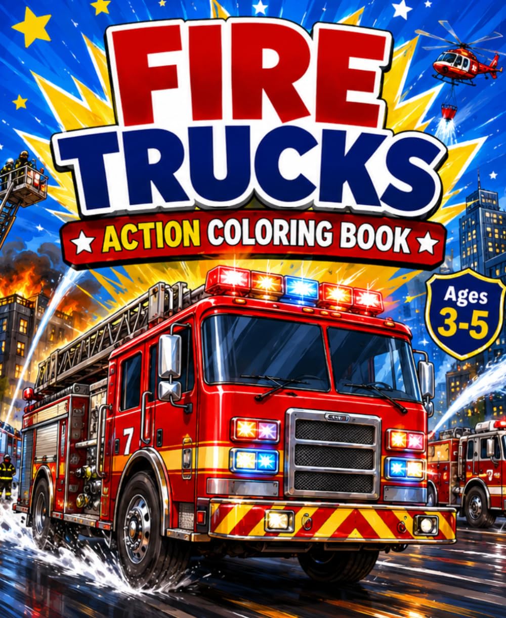 Fire Trucks Action Coloring Book