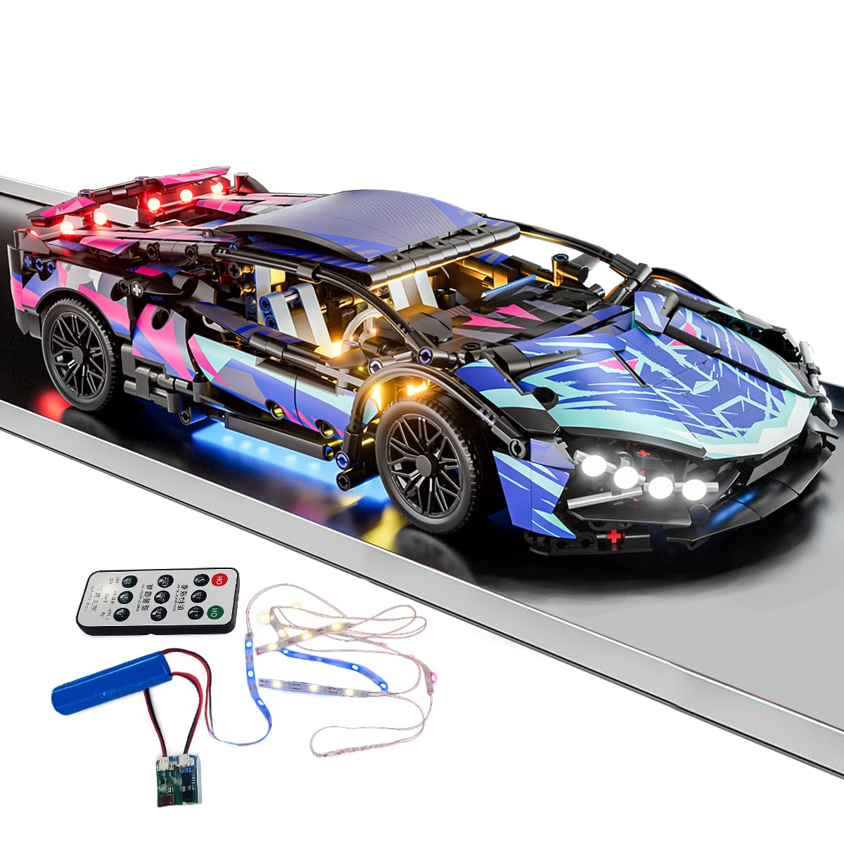 Sport Race Car Building Block Sets for Adults Boys,Racing Supercar Toys Kits with LED Lights Collectible 1:14 MOC Model Construction Birthday Gifts for Teens Age 8-12 12-16,14 14+(1314 PCS)