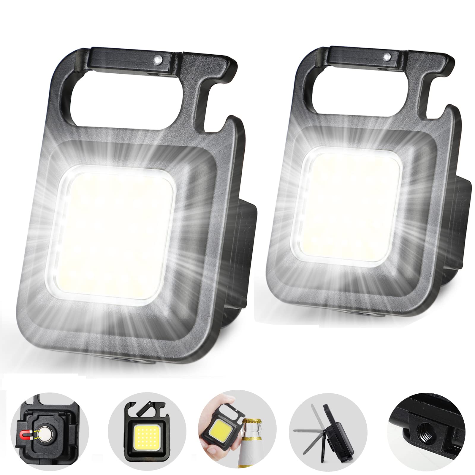 LED Mini COB Flashlights 1000 High Lumens Bright Light Keychain Flashlight Portable USB Rechargeable Light 3 Light Modes with Folding Bracket,Bottle Opener for Fishing Walking Camping(square*2pack) (B0BN37BQ67) Amazon Price History, Amazon Price Tracker