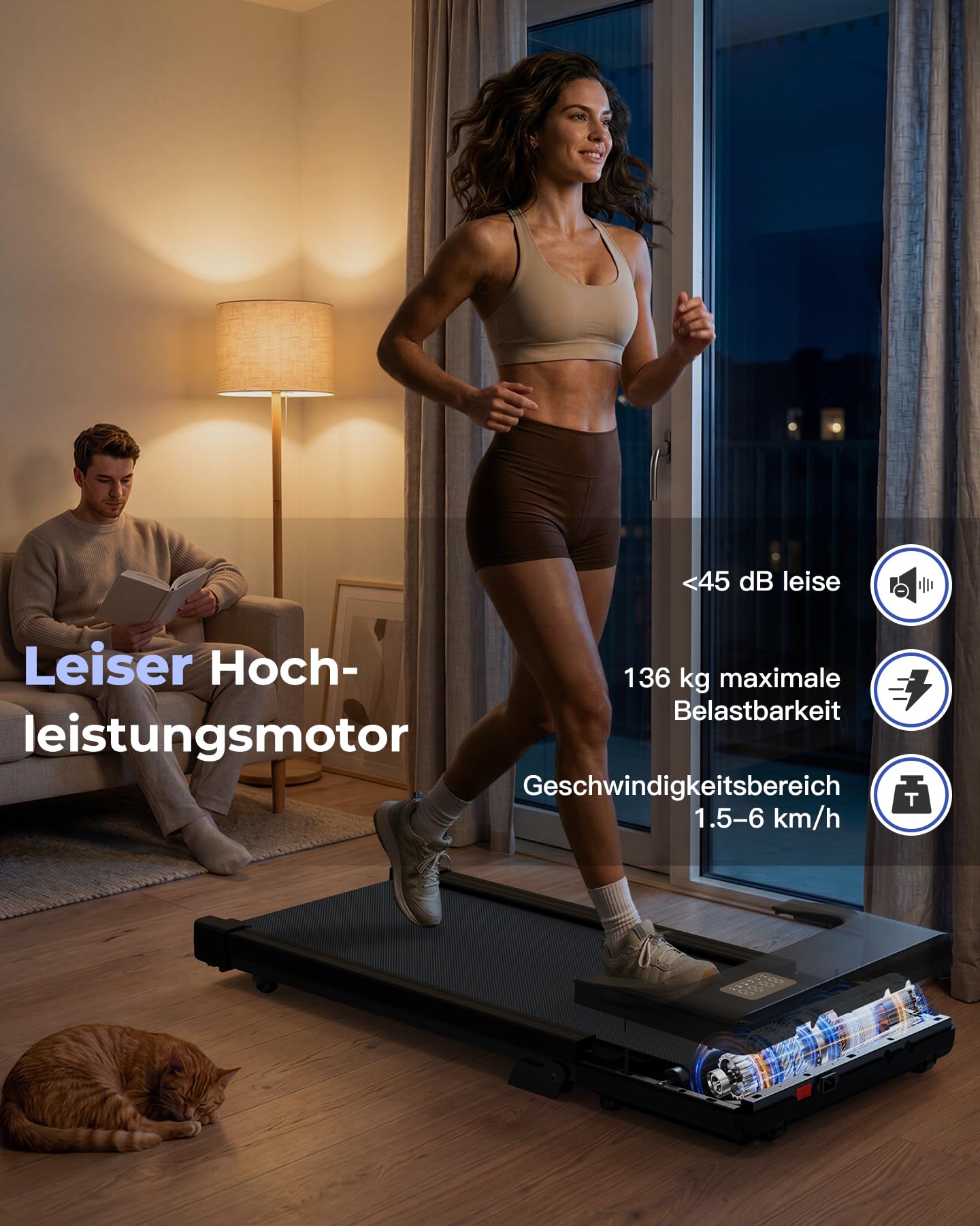 MJWW Walking Pad mit Steigung 6%, Laufband für Zuhause & Büro 136 KG mit Smart App 6 km/h & 12 km/h, Laufband Schreibtisch Leise 2.5 PS mit Schulungskurse und Multiplayer-Wettbewerbe