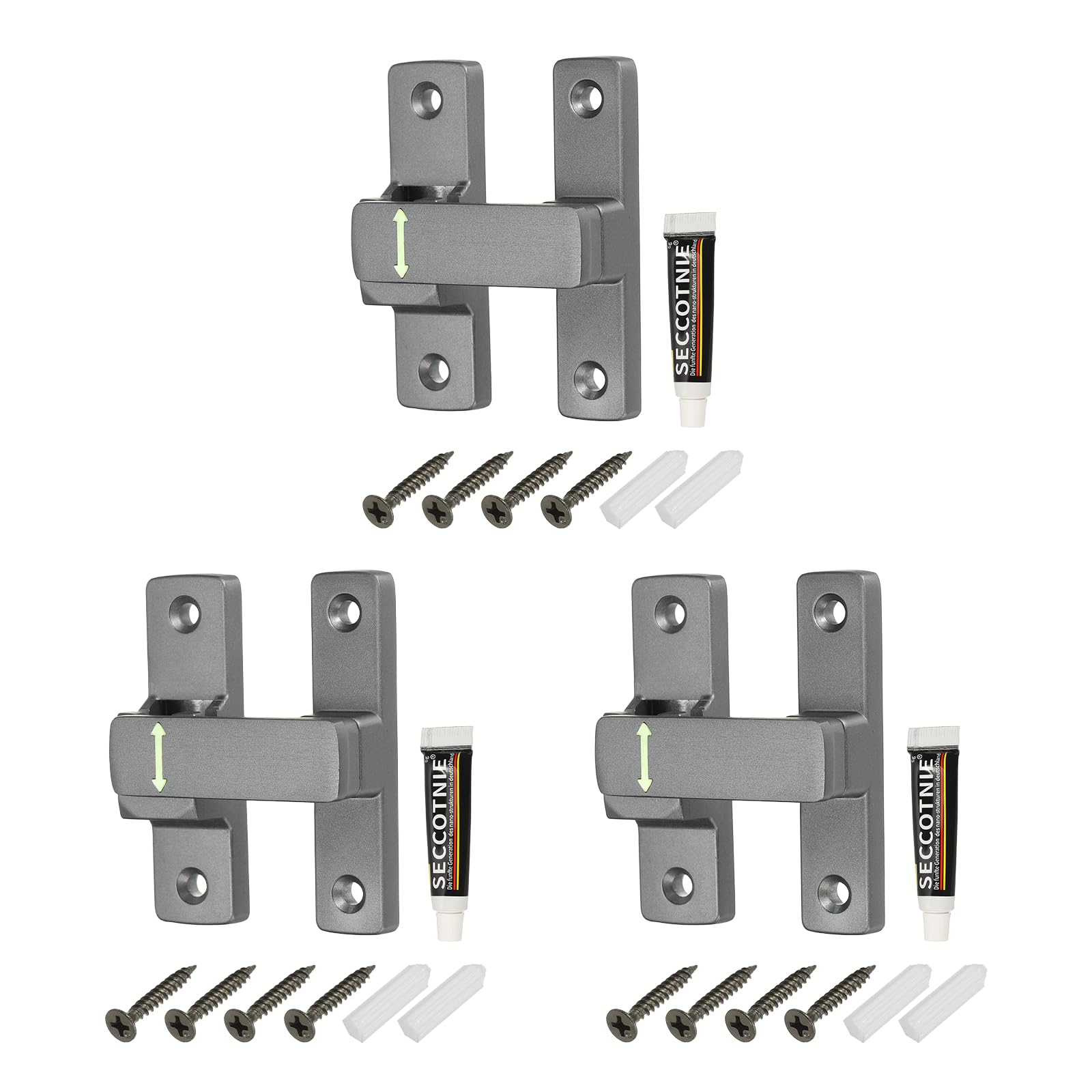 sourcing map 3Pcs 90/180 Degree Positioning Gate Latch, Zinc Alloy Flip with Handle, Heavy Duty Lock Bolt for Barn Cabinet Wood Fence Garage, Garden, Fence, Gray