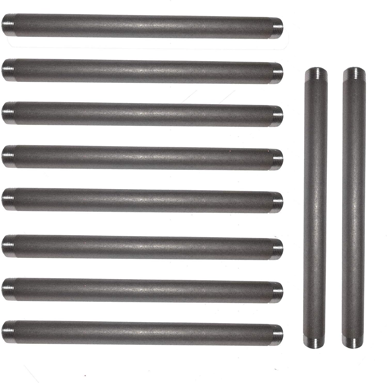 GPOWER 3/4 Inches x 12 Inches Sandblasted Dark Gray Pipe Nipples, Carbon Steel Iron Pipe Nipples and Fittings,for DIY Vintage Furniture,10 Pack