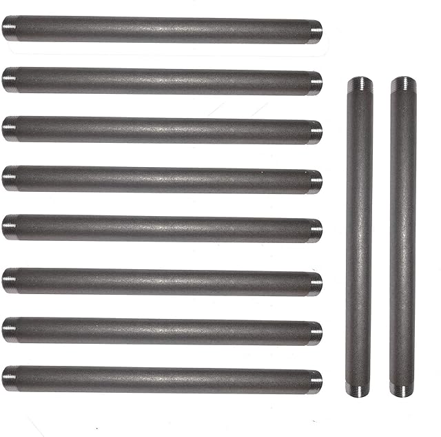 KEEPTOP 3/4 Inches x 12 Inches Sandblasted Dark Gray Pipe Nipples, Carbon Steel Iron Pipe Nipples and Fittings,for DIY Vintage Furniture,10 Pack