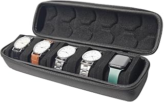 MshinbeAmy 5 Slots Watch Travel Case for Men and Women with Zipper, Hard Watch Storage Box with Removable Shockproof Watch Pillows