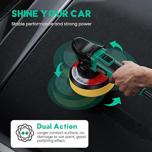 Miniatura 5 de Pulidora de búfer de coche de 1600 W brilla tu automóvil Pulidora de búfer DA de 6 pulgadas con orbital aleatorio, 6 velocidades variables 2000-6400