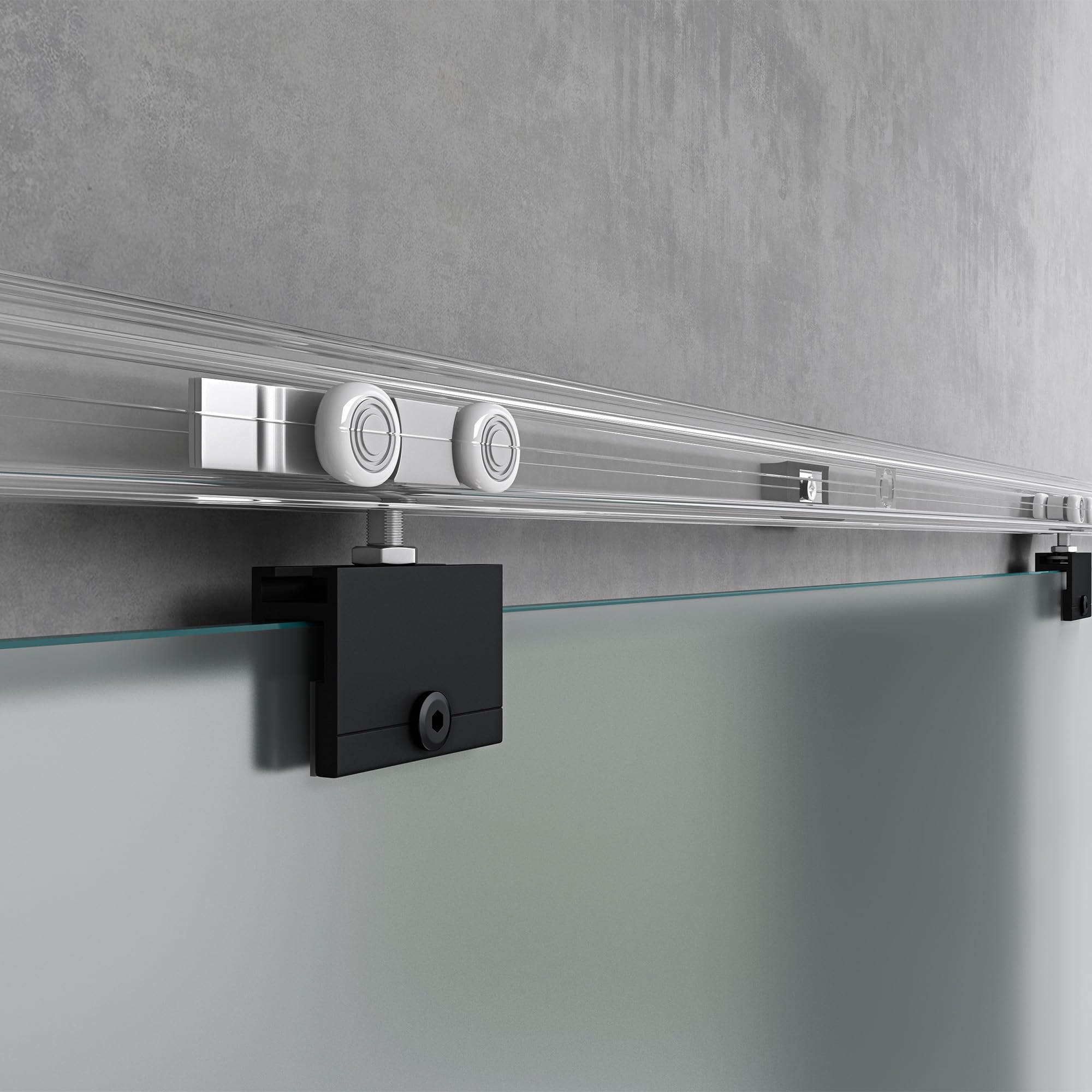 Mai & Mai Porta Scorrevole in Vetro 102.5x215cm, Porta Scorrevole in Vetro Satinato 8mm con Binario e Maniglia Per Asta, Distanza dal Muro 25mm, Nero, Amalfi-plus 14H