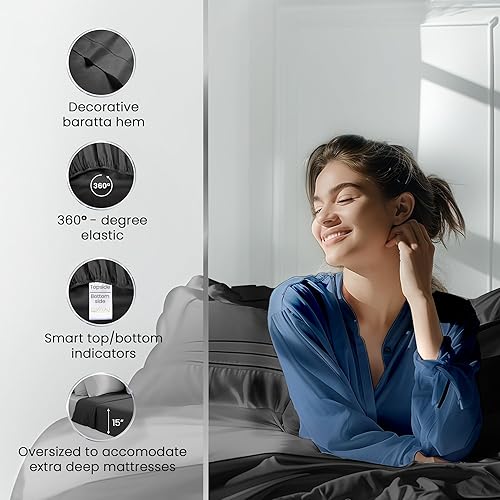 Miniatura 3 de CHATEAU HOME COLLECTION Sábanas 100% algodón tamaño King, tejido de satén de lujo de 1000 hilos, bolsillo profundo de 15 pulgadas, lavable a