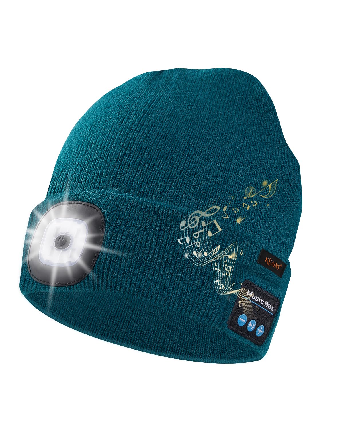 Keains Bluetooth Beanie with Light, Musical Knit Hat with Headphones and Built-in Speaker Mic, Gifts for Men Women Dad