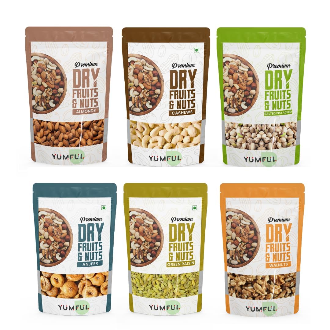 YUMFUL Premium Dry Fruits Combo Pack Of 6-1.5Kg ( Each 250gm) Healthy ( Almonds + Cashew + Salted Pistachos + Figs + Green Raisins + Walnut ) | Badam Kaju Pista Anjeer Kishmish Akhrot Delicious Healthy Nuts (B0DCC3B7KC) Amazon Price History, Amazon Price Tracker