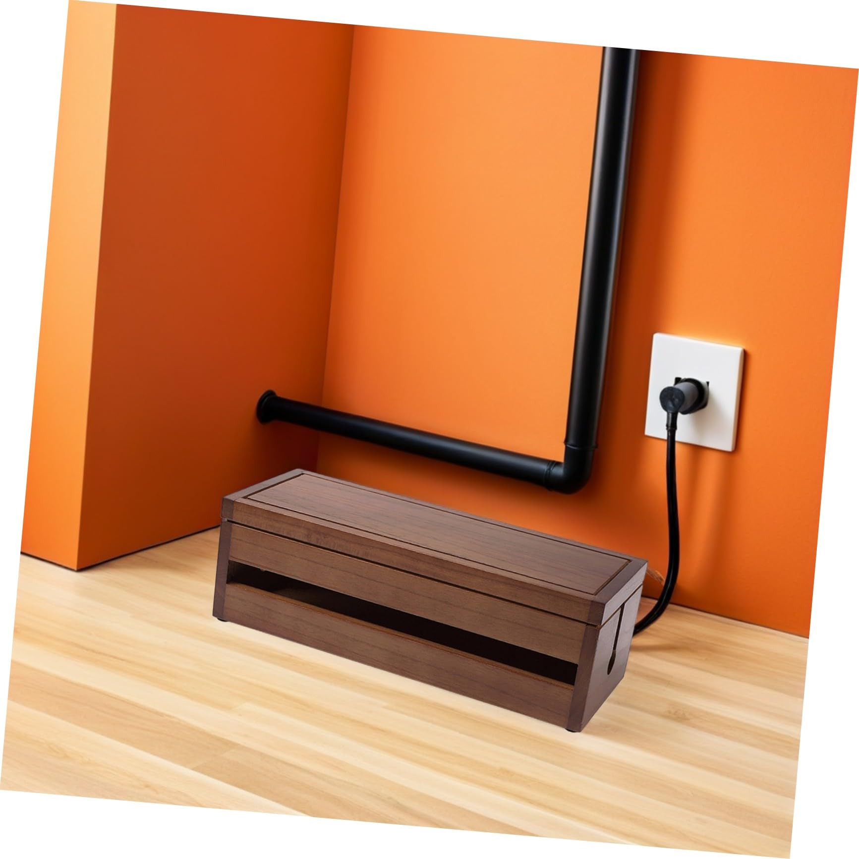 Gatuida Scatola Design Multifunzionale Color Caffè Raccogli Cavi Elettrici in Legno di Paulownia e Dissipazione del Calore per Organizzare e Proteggere i Fili a Casa in Ufficio