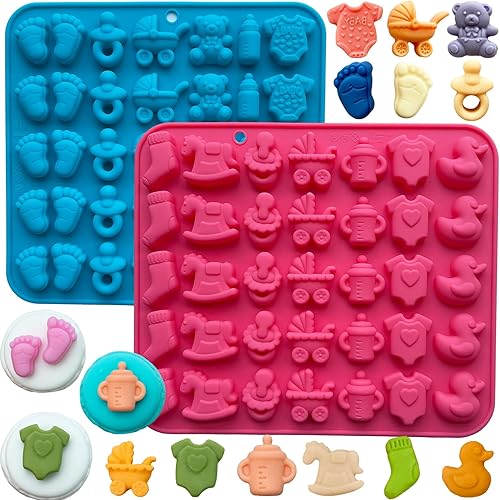 Molde de chocolate para baby shower, molde de silicona para chupete de bebé, paquete de 2 moldes diferentes para pies de bebé, moldes para cunas de