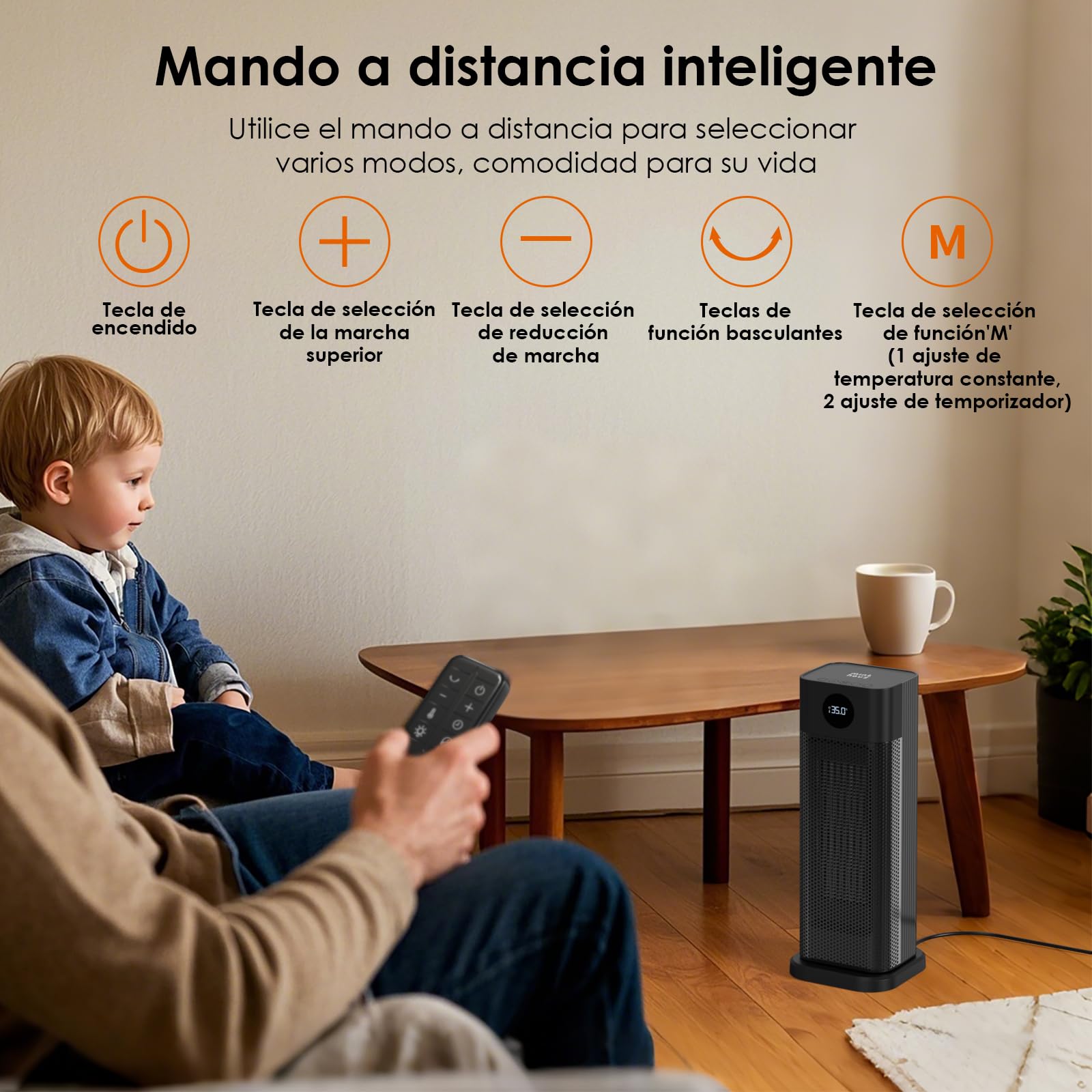 Minthouz Calefactor Bajo Consumo, 2000W PTC Radiador Eléctrico Bajo Consumo, calefactor eléctrico 3 modos con termostato,mando a distancia, pantalla LED digital,oscilación 70°,Calefactor Baño para el