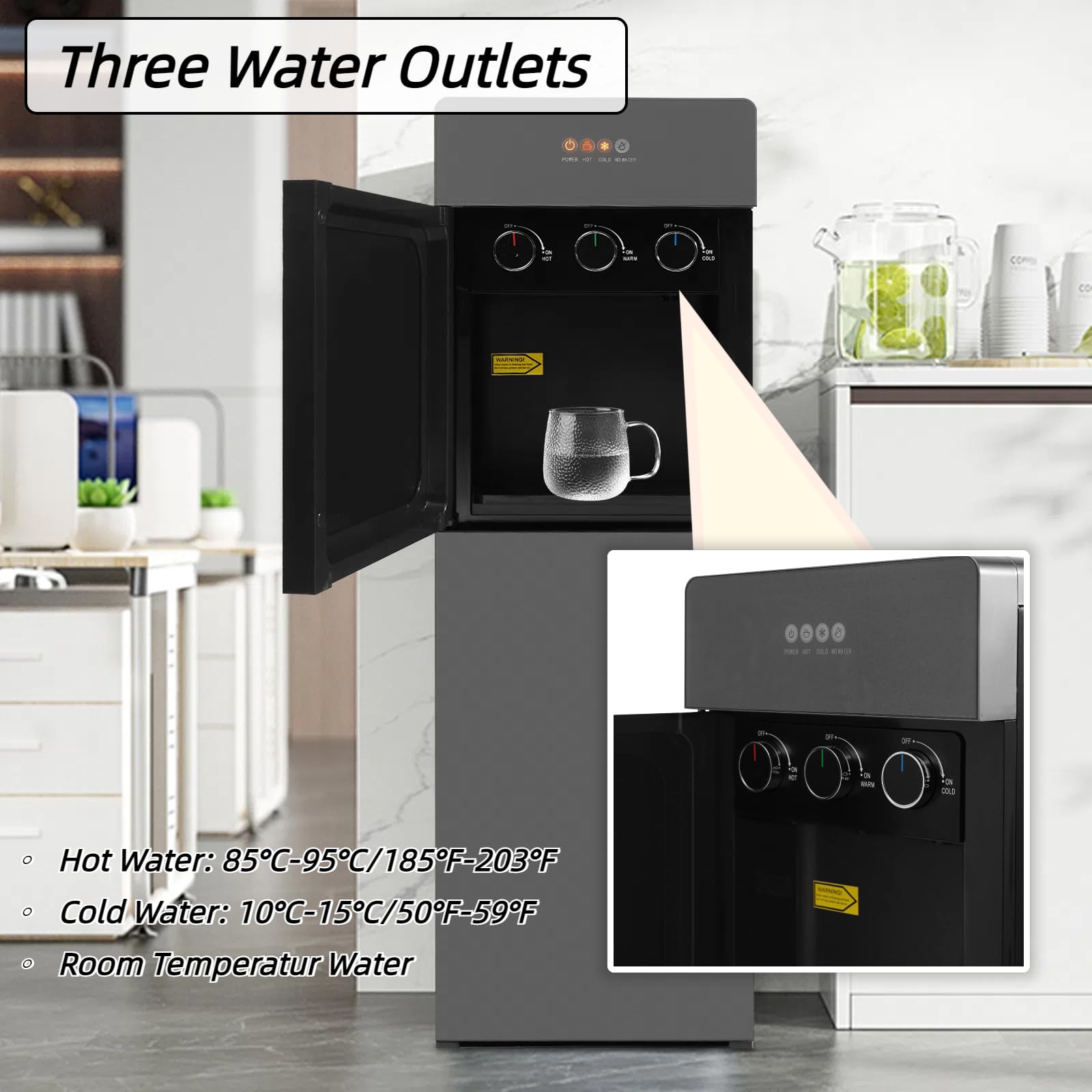 Bottom Loading Water Dispenser for 5 Gallon Bottle, Floor Standing Water Cooler with 3 Temperature Settings Hot & Cold & Warm Water, High Security Water Dispenser for Homes Offices Dorms