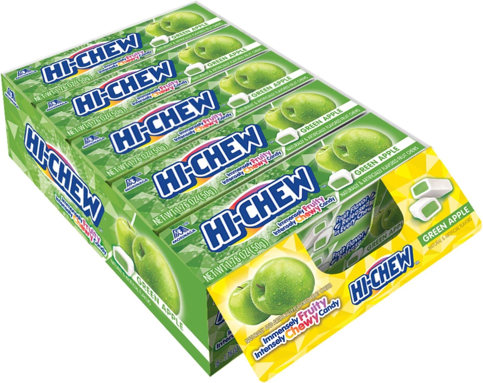 Green Apple - Box of 15 Sticks, 1.76oz ea | Unique Fun Soft & Chewy Taffy Candy | Immensely Juicy Fruit Flavors