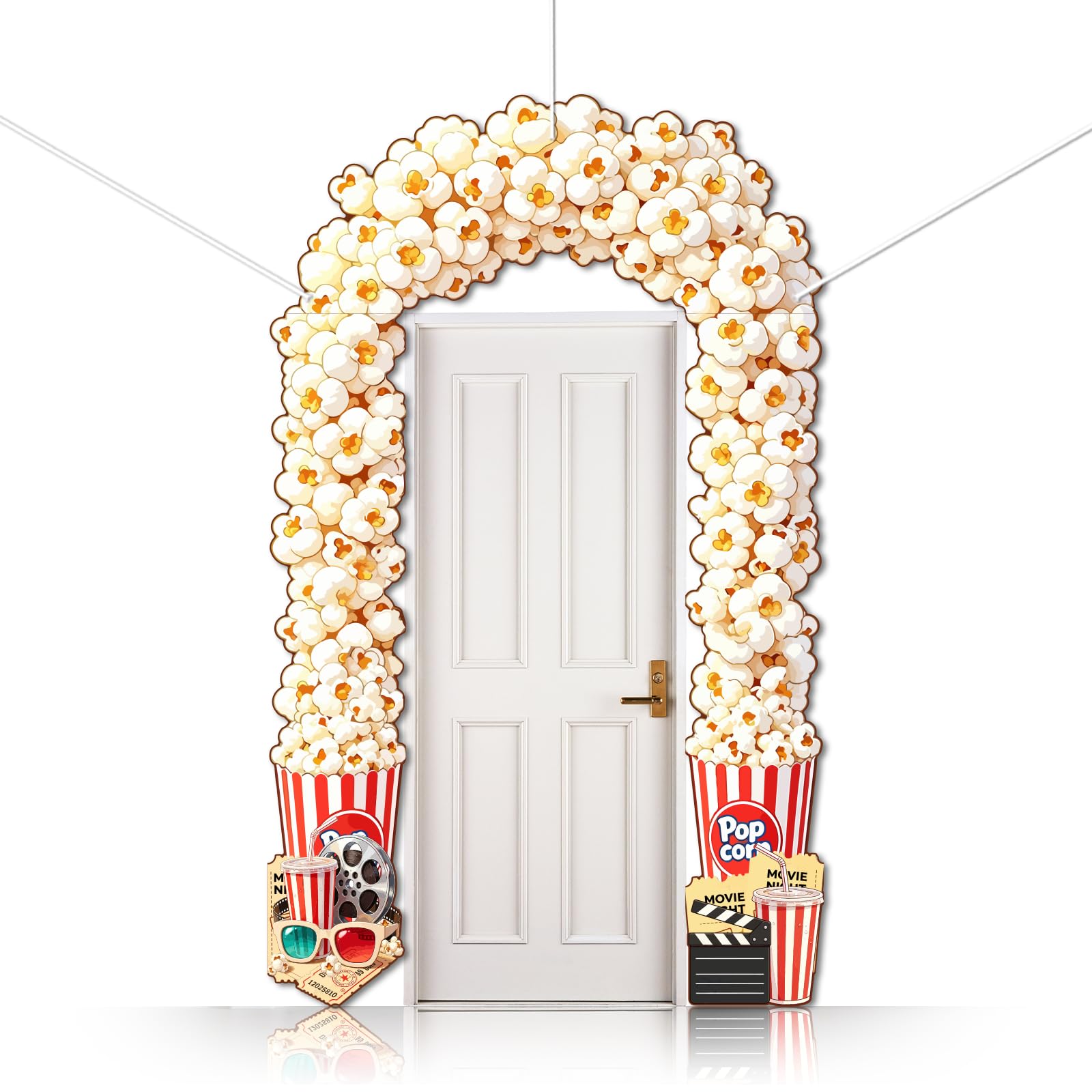 CUTHOLLOW 3Pcs Movie Night Popcorn Themed Decorations Porch Sign Banner