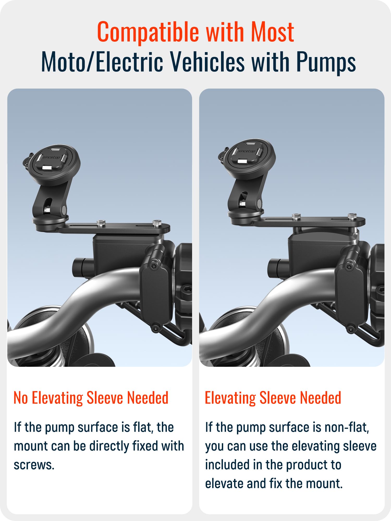 sincetop Support pour réservoir de frein de moto, couvercle de pompe de frein, support pour téléphone portable pour scooter, série Q [Quad], déverrouillage rapide, aluminium, moto, support pour