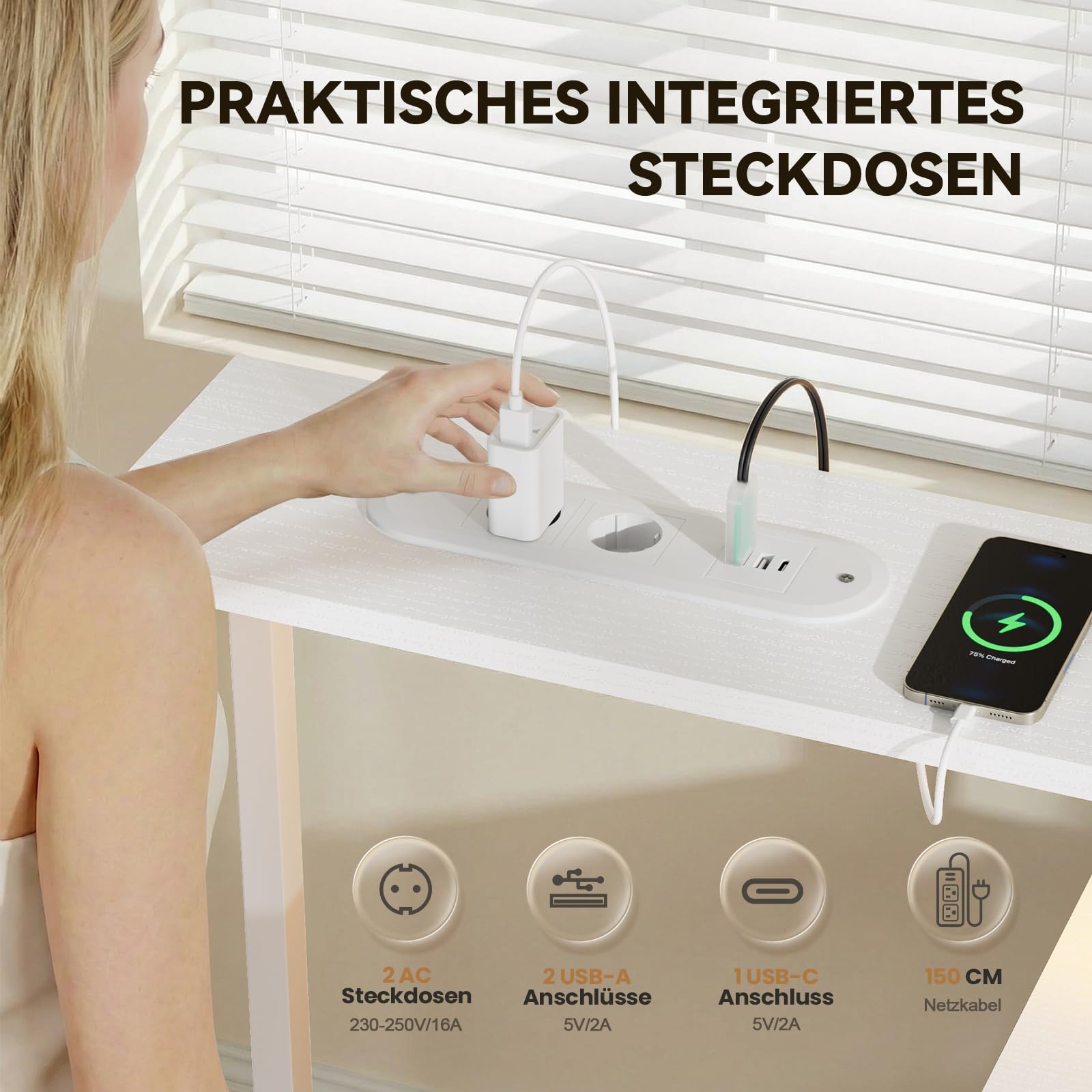 HLONONE 140 × 85 cm Schreibtisch mit Schubladen & LED, Computertisch mit Steckdose, Bürotisch mit Stauraum und Monitorablage, Eckschreibtisch für Homeoffice Schlafzimmer, Weiß