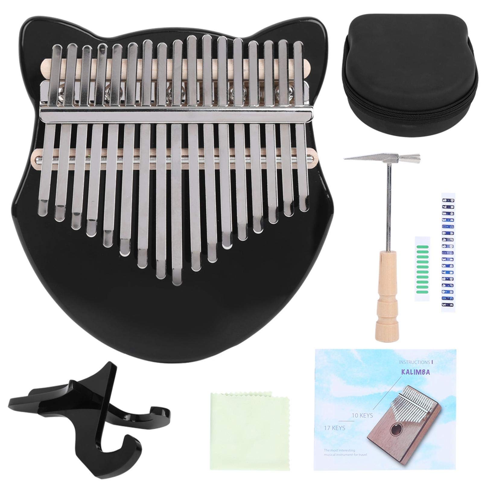 Kalimba Thumb Piano, Kalimba Crystal Fox Shape Thumb Piano Kit 17 Key Beginner Music Instrument with Bag for Decoration and Pratice (czarny) Instrument przyciskowy