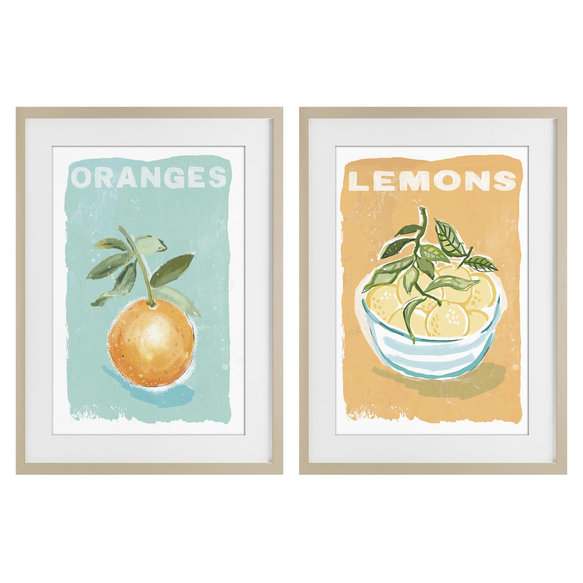 Stupell Industries Harvest Pine (Textured) 'Citrus Twist Motif'| 2Pc Framed Print Under Glass Set