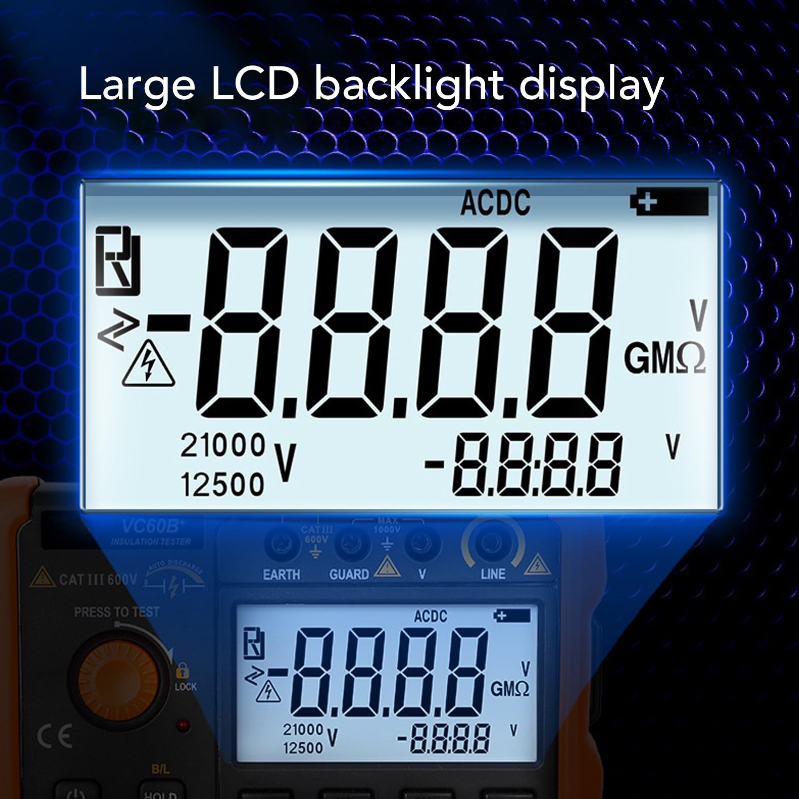 Digital Insulation Tester, Megohmmeter Digital 1000V with LCD Display Backlit