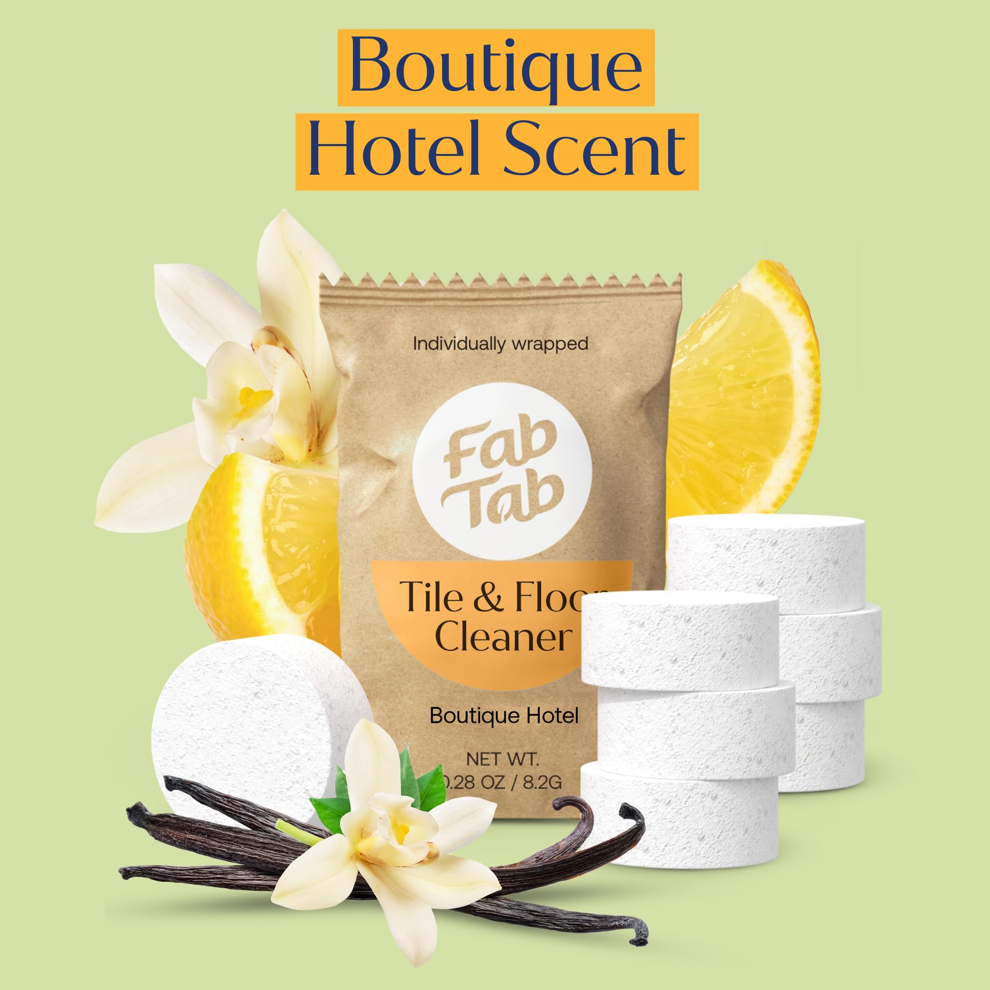 Fabtab - Pastillas limpiadoras de suelos duros ecológicas, 12 tabletas premedidas no nocivas. Prácticas, sin plástico, limpieza sin rayas, aroma de hotel boutique. Uso con todos los cubos de fregona
