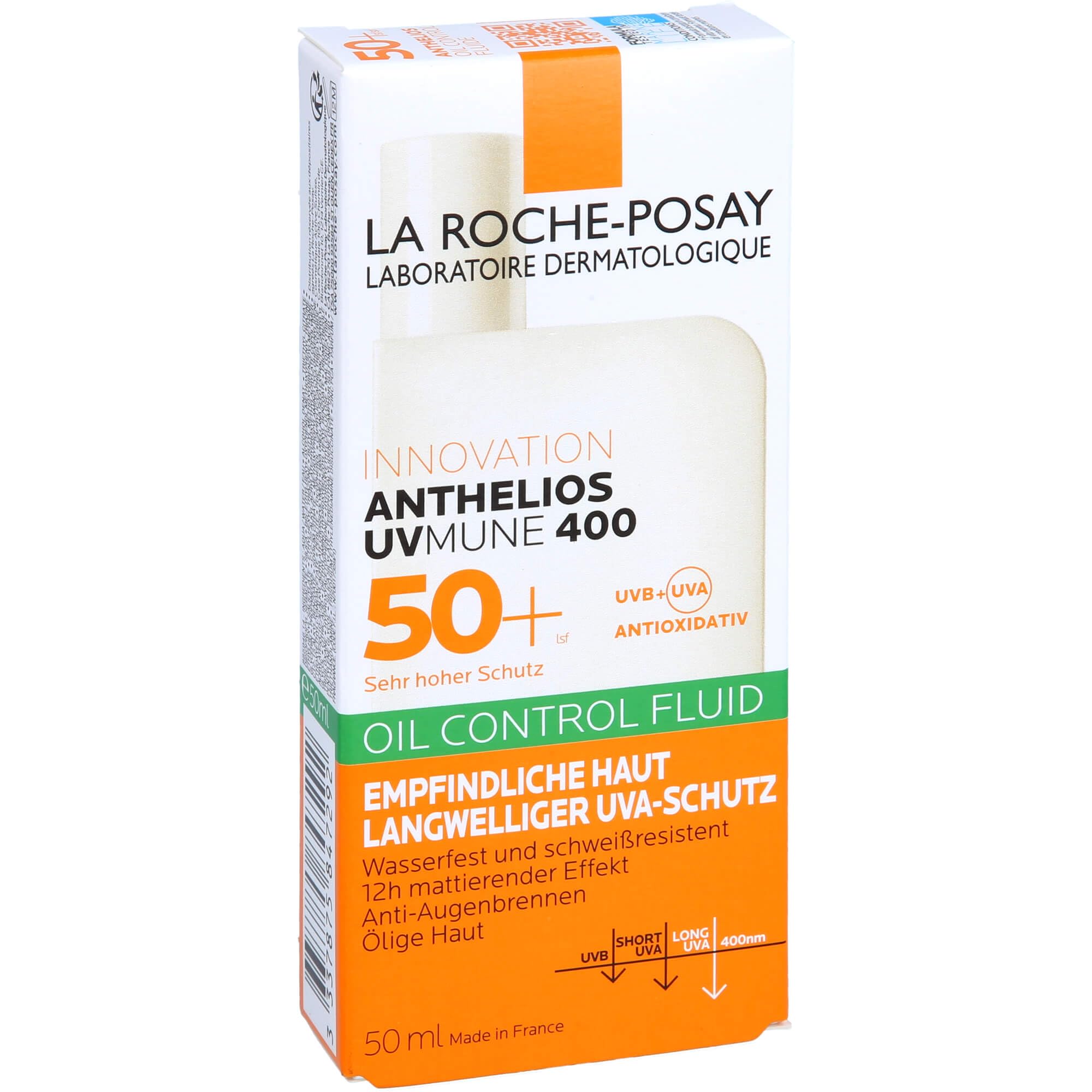 La Roche Posay Invisible Fluid z filtrem przeciwsłonecznym z SPF50+, efekt matujący, 24 godziny, wodoodporny, pot i piasek, formuła z Mexoryl 400, Anthelios UV-MUNE 400 Oil Control, 50 ml