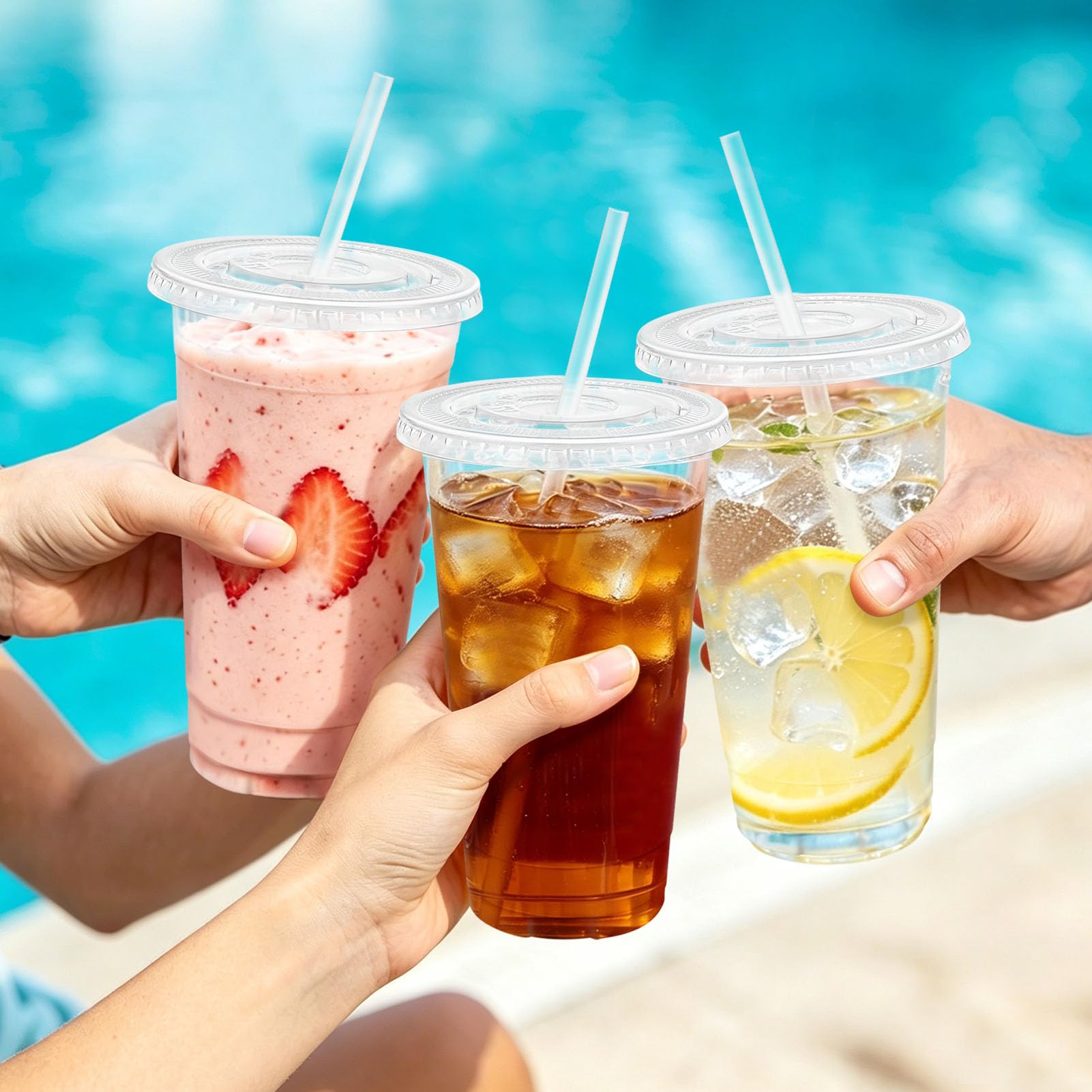 Clawsoff 100 Pack 24 oz Clear Plastic Cups with Lids and Straws Disposable — Amazon image 7