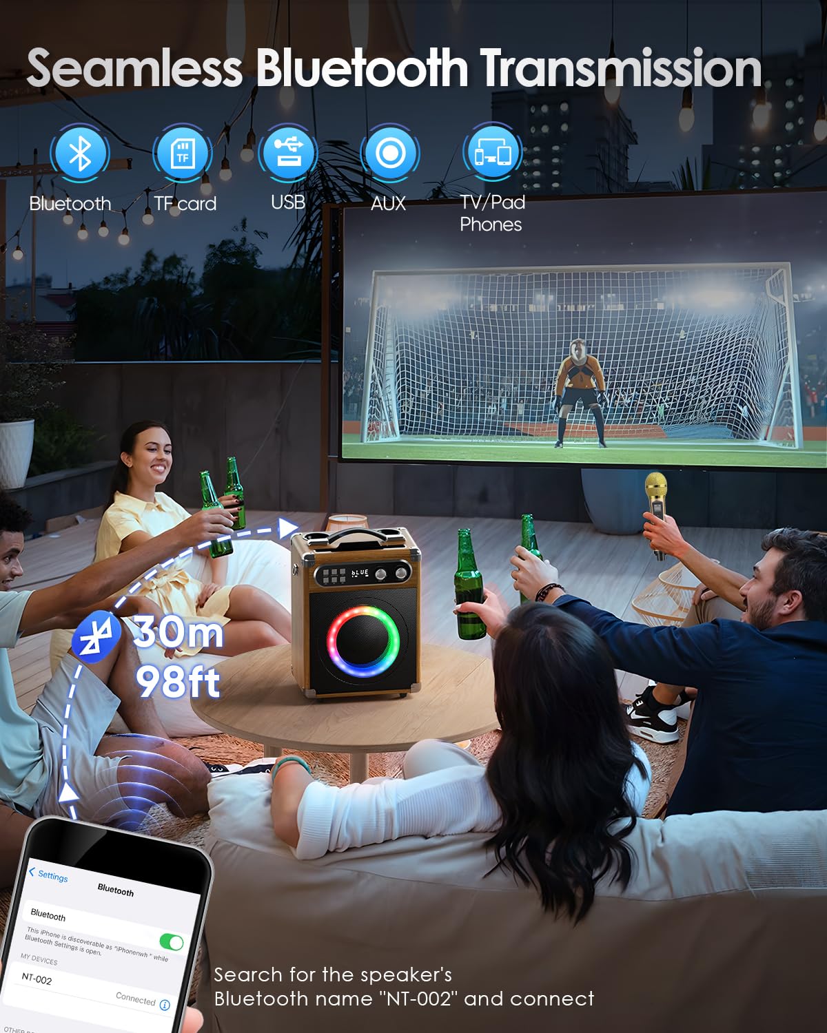 Todo-en-Uno Karaoke Con 2 Micrófonos y Altavoz Bluetooth de 20W, Portátil Con Ranura Para Micrófono Recargable, Para Fiestas