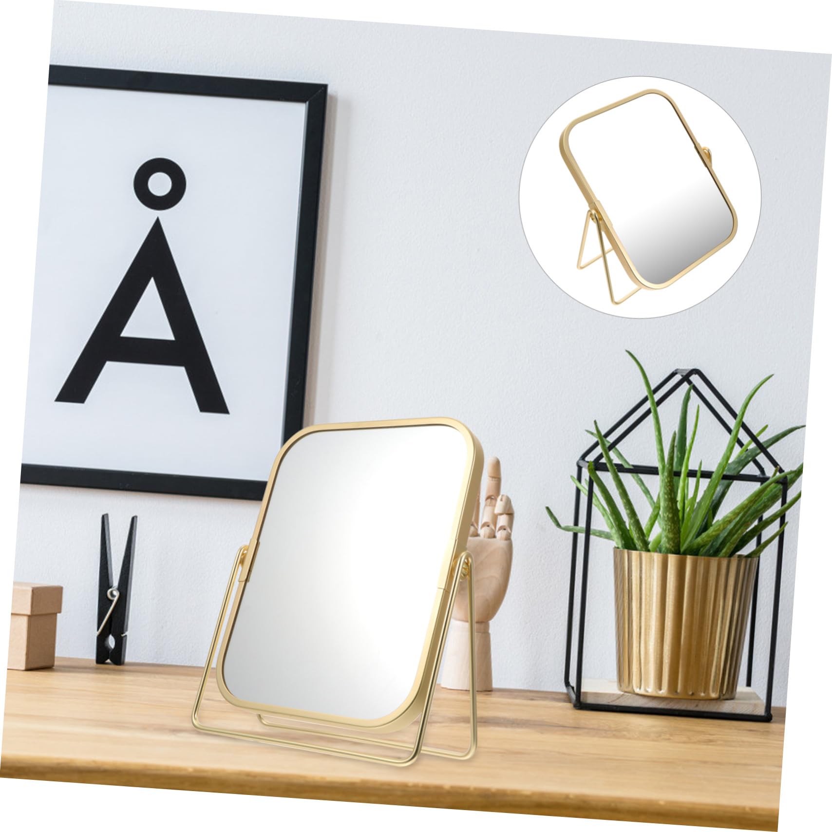 Hemobllo Specchio da Trucco da Tavolo Doppio Lato in Metallo Oro con Rotazione a 360 Gradi, Design Moderno e Funzionale per Tavoli da Trucco e Camere da Letto
