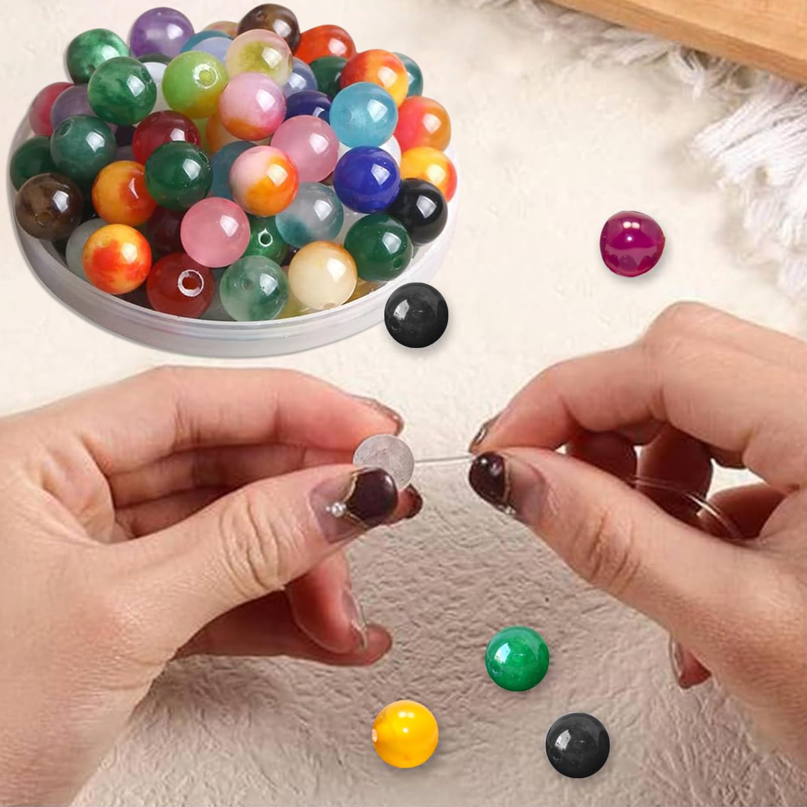 Srup C5297 Pack of 100 Semi-Precious Stones Mix 10 mm Beads with Quartzite Jade - Image 2