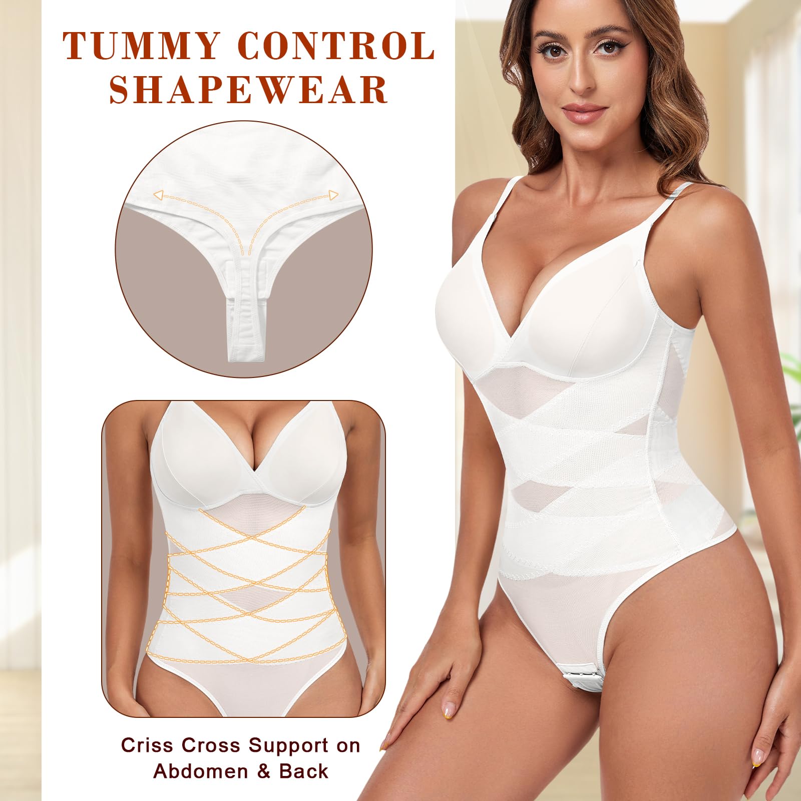 Tuopuda Body modelujące damskie stringi modelujące body body body bielizna modelująca bielizna wyszczuplająca brzuch płaski wyszczuplający kształt z biustonoszem regulowany pasek na ramię siatka Fajas