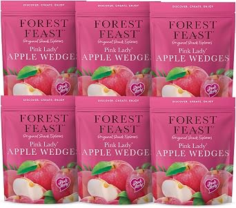 Forest Feast Pink Lady Apple Wedges 150g Pack of 6   Ready to Eat Dried Apple Snacks with Natural Crisp Texture   Vegan Healthy Snack in Resealable Pouch for Lunchboxes, Work Breaks, and On-the-Go