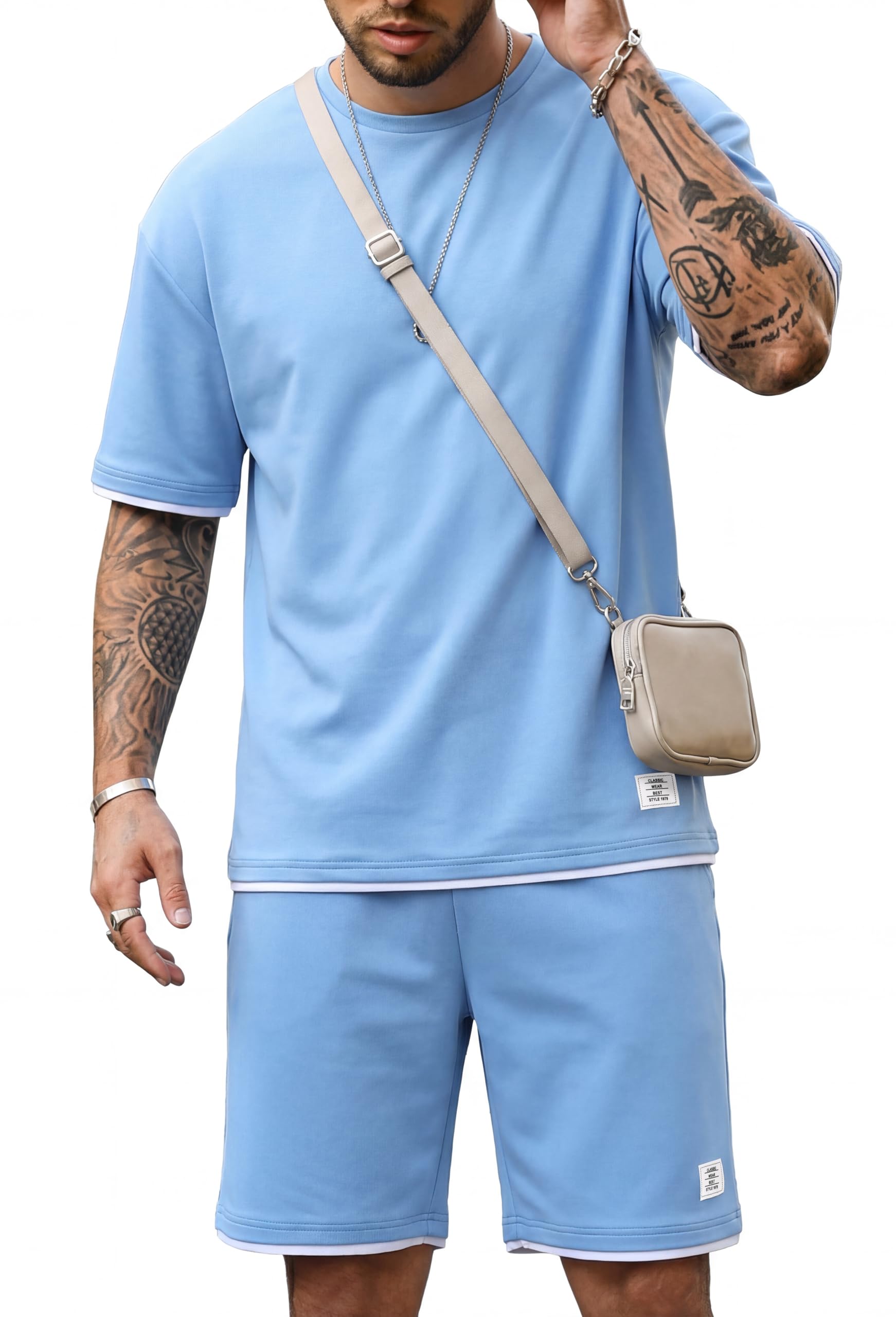 Elainone Herren Sommer Set, T-Shirt & Shorts Kurz Trainingsanzug | Leichtes 2-teiliges Set aus 95% Polyester und 5% Elasthan, Elastischer Bund, für Freizeit, Urlaub & Sport