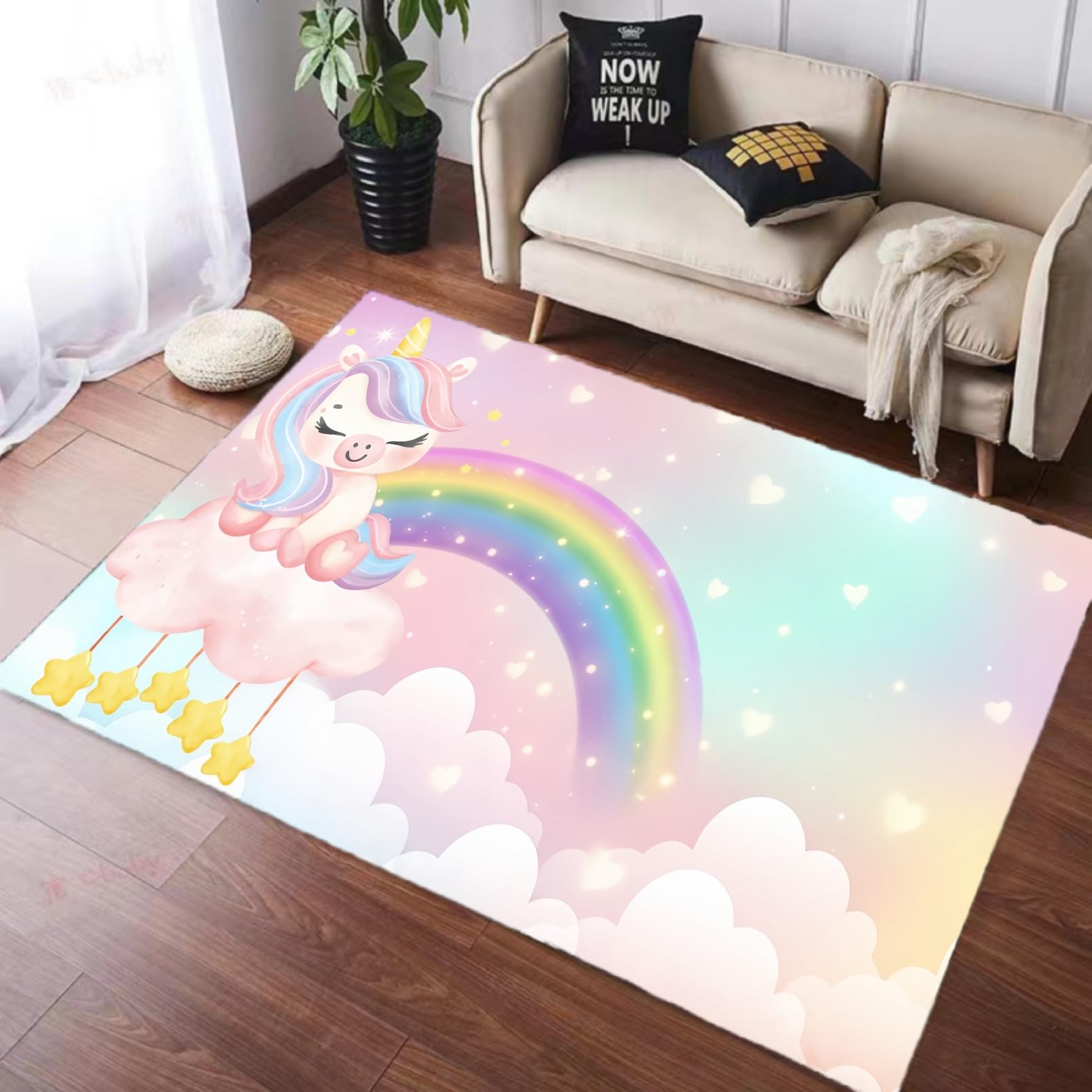 PEIHUODAN Alfombra De Niñas Unicornio Arcoiris Impresión 3D Home Decor Carpets Alfombra Habitación Niños Rosa Azul Unicornio Alfombra De La Sala De Estar Gaming Alfombra, Custom Name (Multi,50x80 cm)