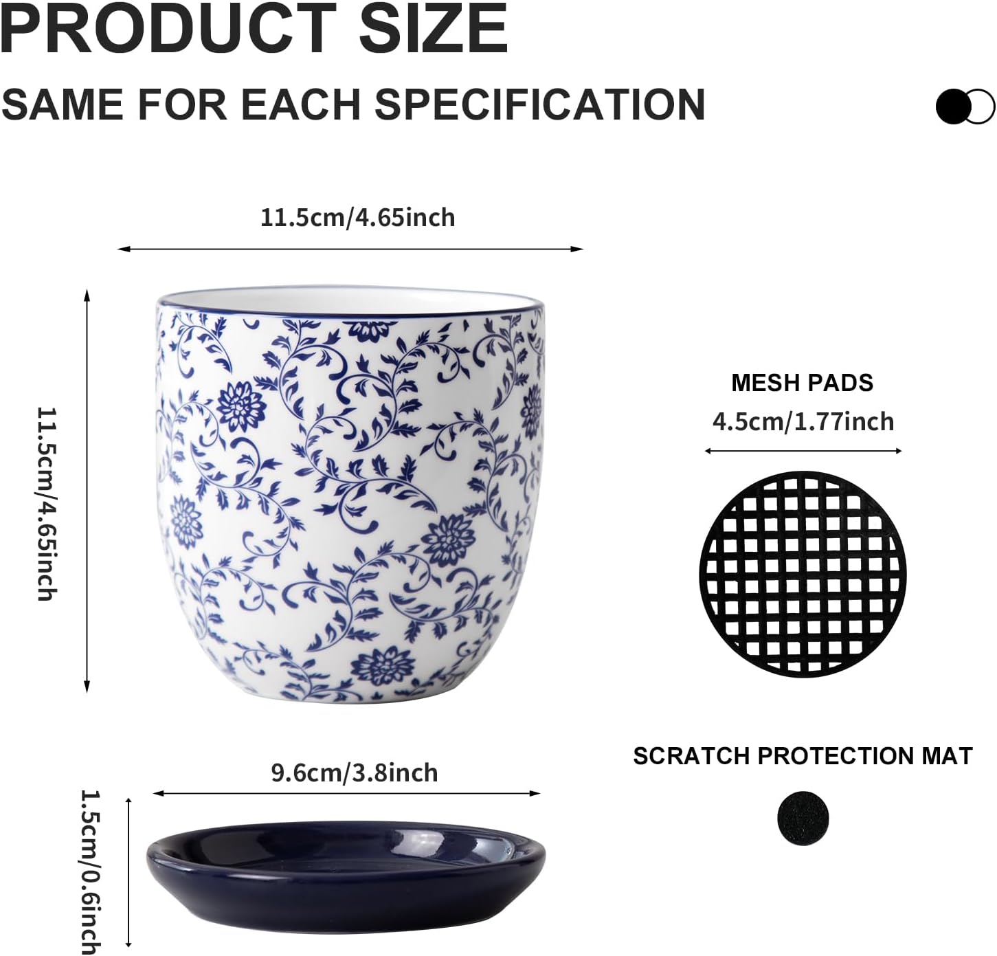 Ceramic Succulent Planter Pots - 4.6 Inch Small Flower Pot with Saucers and Drainage Holes for Cactus, Herbs, Indoor Plant, Outdoor Plants, Home Decor, Set of 4, Vintage Blue