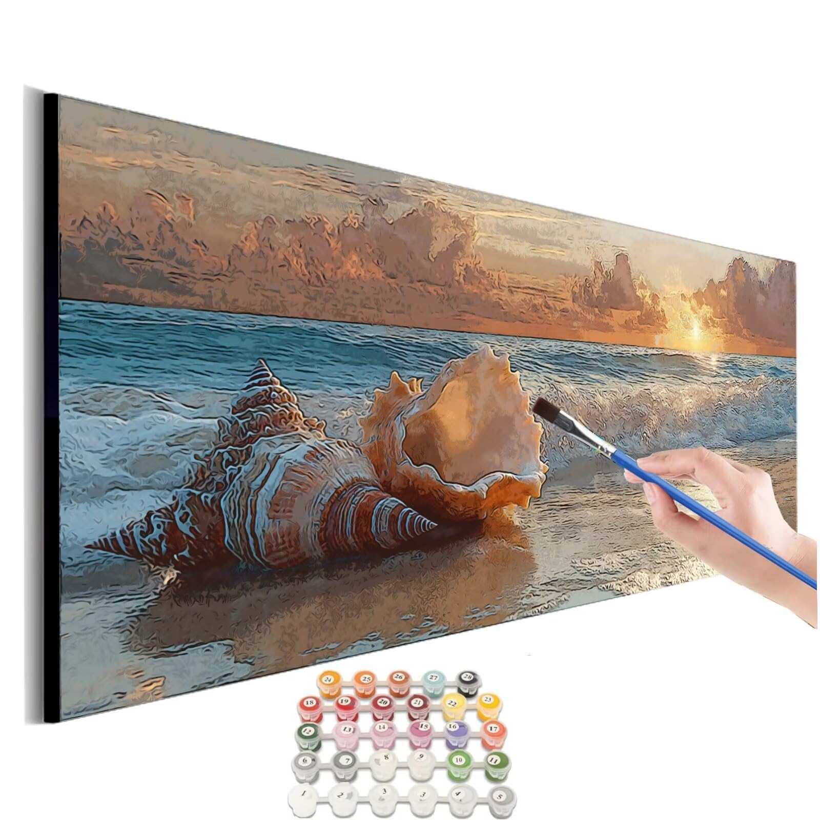 Peinture Numero Adulte Plage Peinture Par NuméRos Grand Format Conque Loisirs CréAtifs Adultes Enfant DIY NuméRo D'Art Complet Kit DéButants ,Cadeau GarçOns Filles 3+ Ans, Sans Cadre 60x120cm M-103
