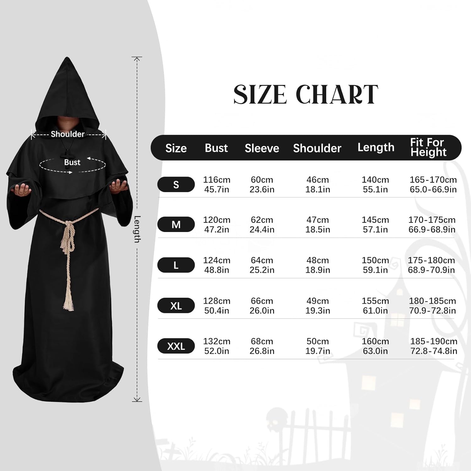 Medieval Hooded Monk Robe Costume Friar Priest Robe Cloak Renaissance Costume Men Halloween Costume Wizard Robe - Image 7