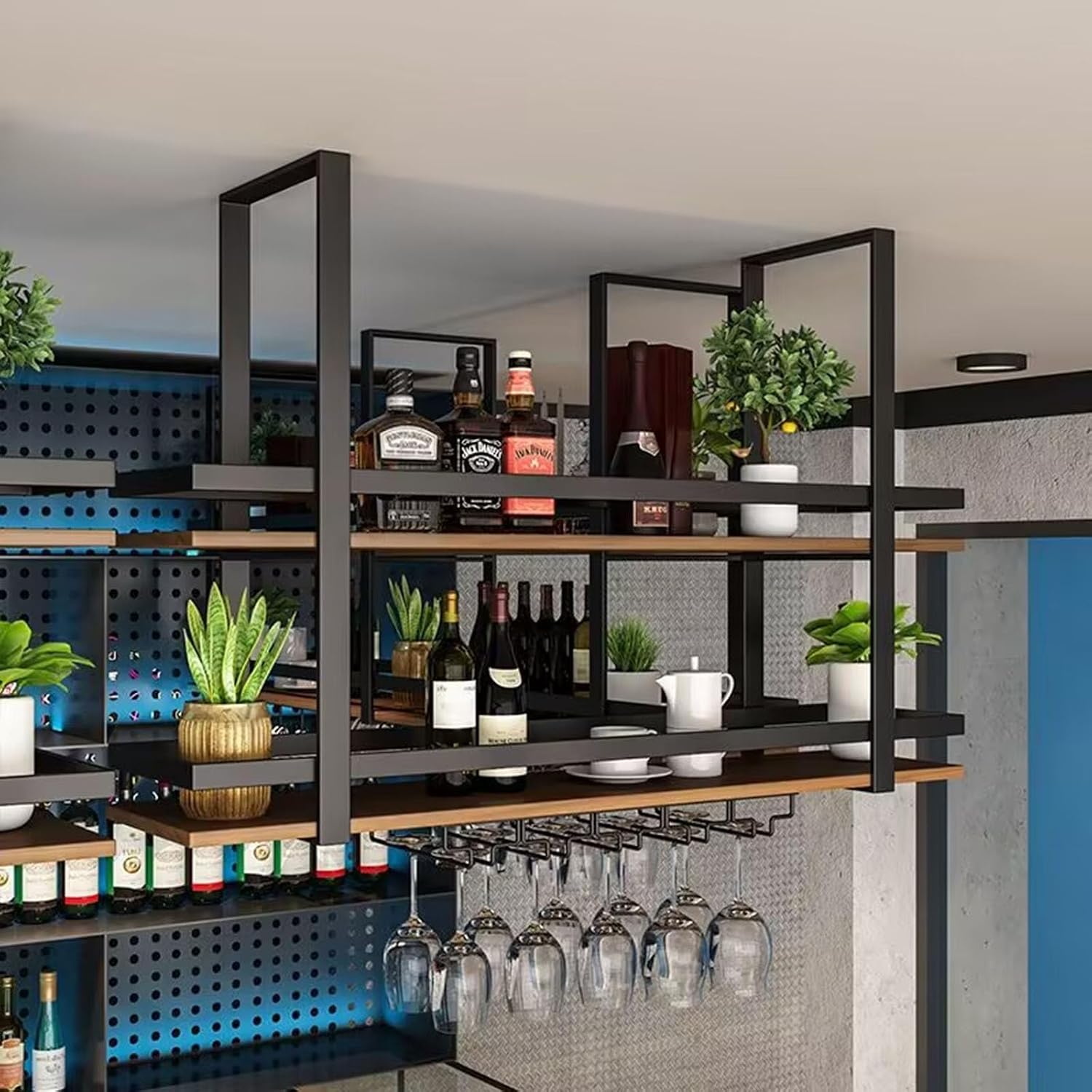 Hanging Glass Holder - Ceiling Rack Display Stand,all-mounted Rackith Guardrail, Hanging Storage Rack For Kitchen Bar, Retro Floating Shelves In Iron And (Size : 100 * 30*