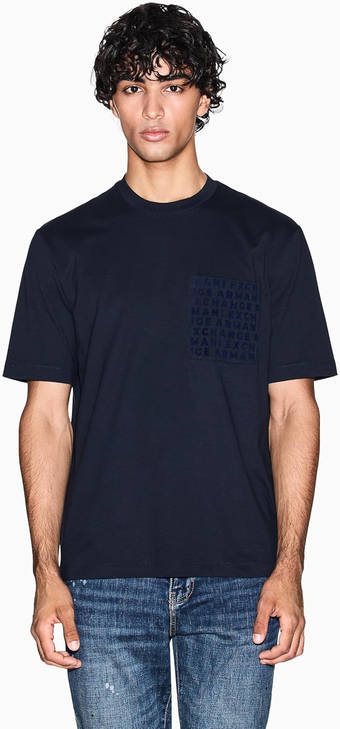 Armani Exchange Mens Flocked Logo Pocket Tee - Image 3